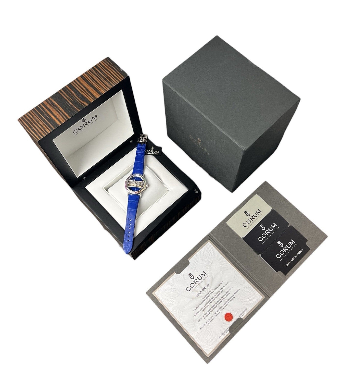 Corum Golden Bridge 18k White Gold Blue Dial 39mm Manual Wind Unisex B113/03852