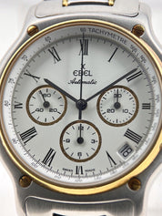 Men's Ebel 1911 Automatic Chronograph Date Watch 134901 White Dial Steel & Gold