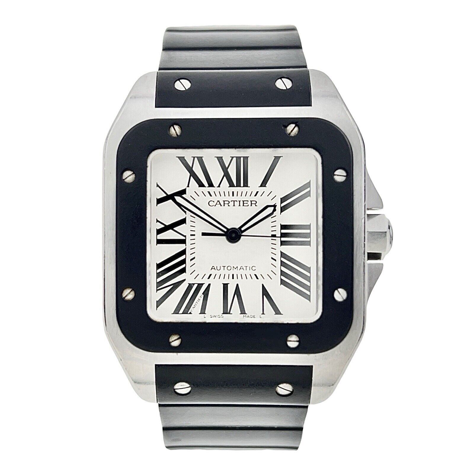 Cartier Santos 100 Steel and Rubber 38mm Automatic 2656 Men’s Watch W20121U2