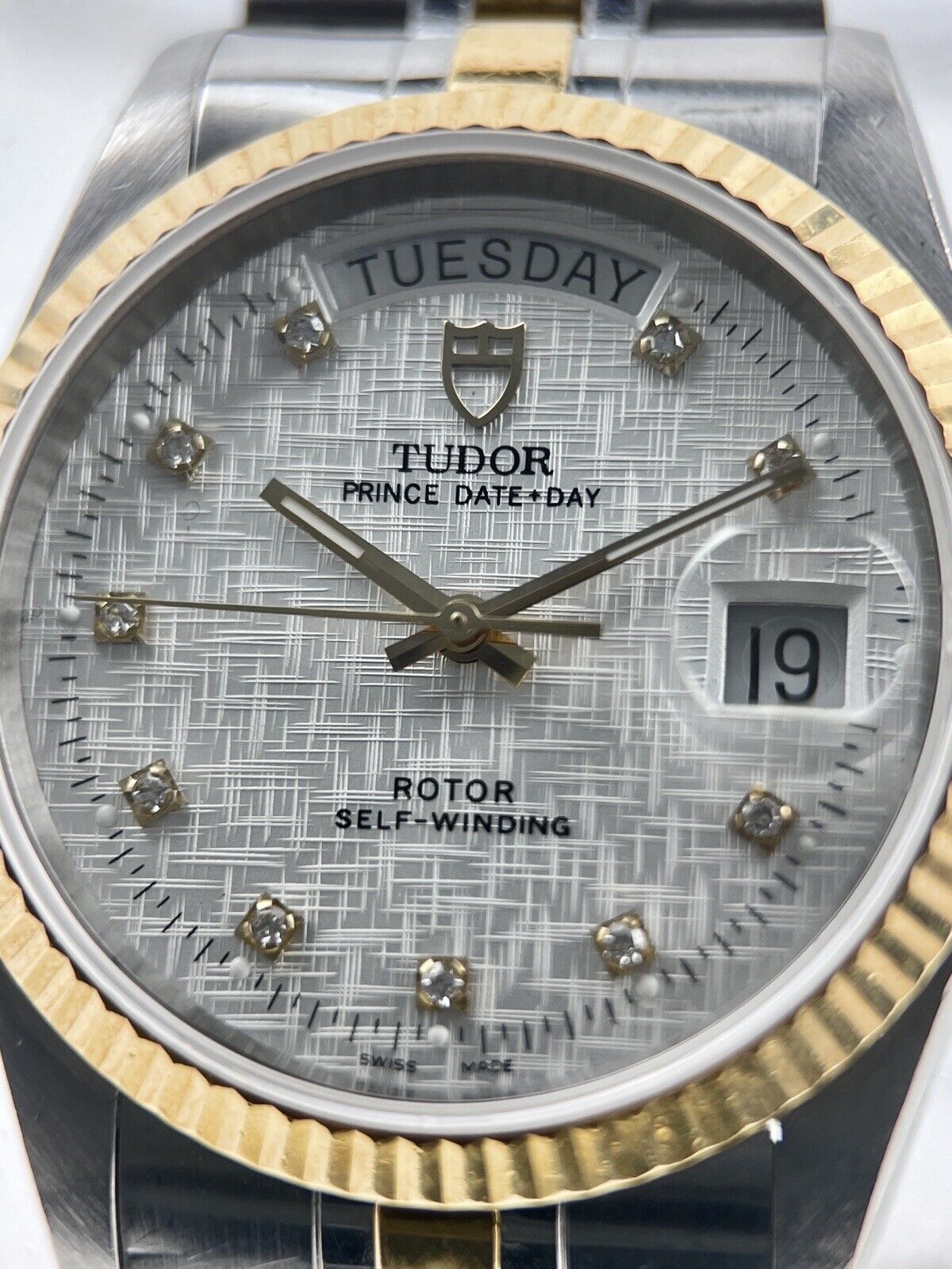 TUDOR Prince Two Tone Day Date Factory Diamond Men's Automatic Watch 76213