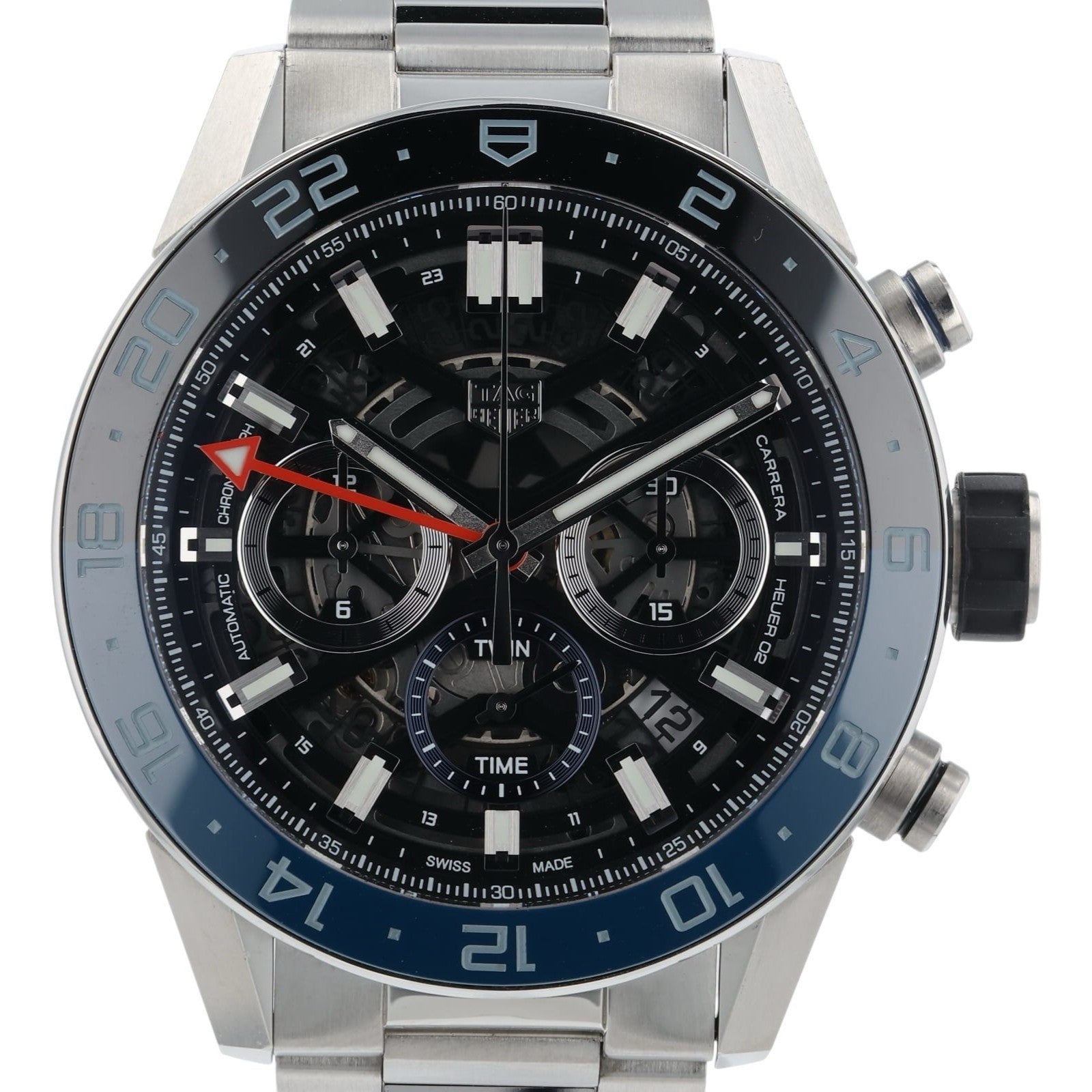 Tag Heuer Carrera Stainless Steel Black Dial 45mm Automatic Mens Watch CBG2A1Z