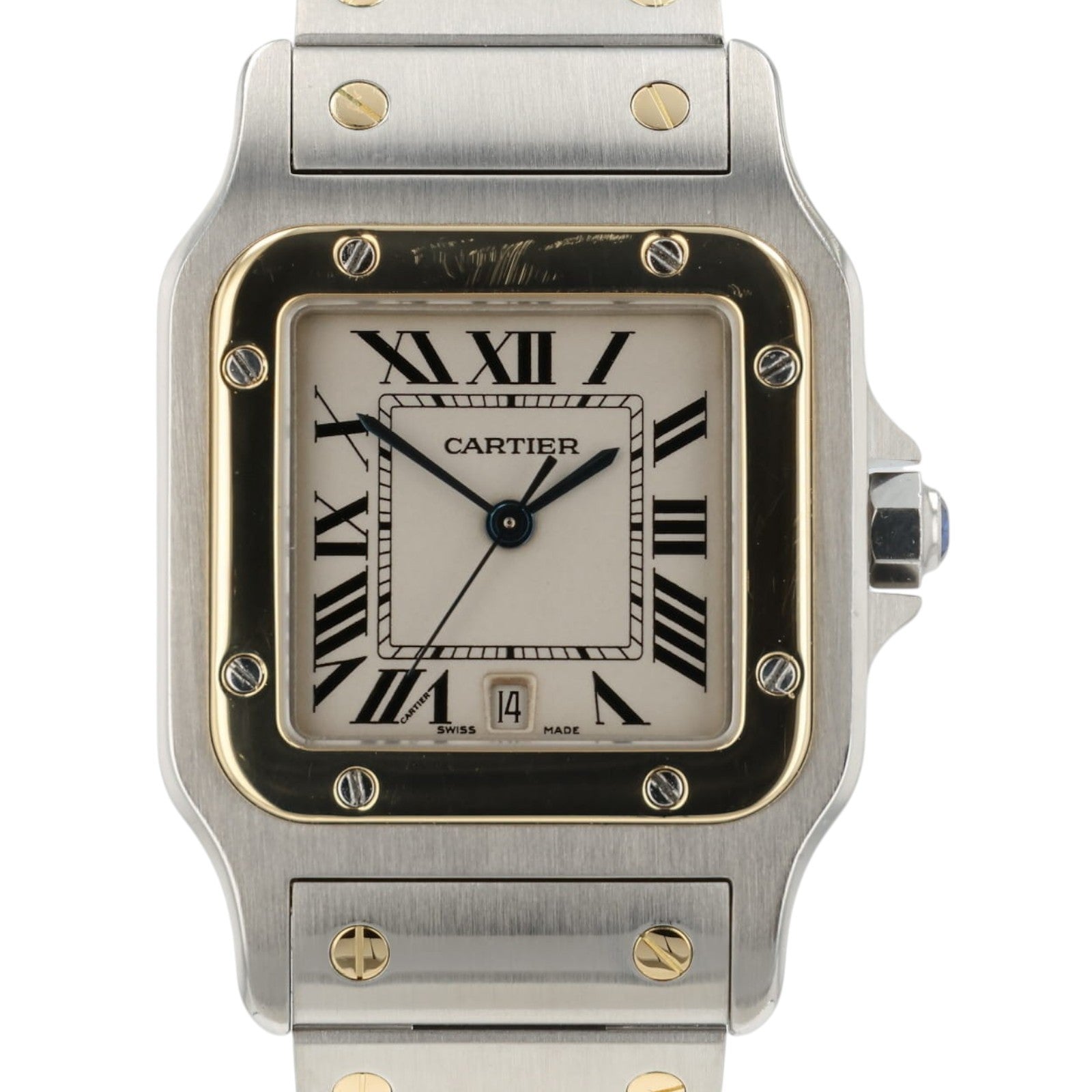 Cartier Santos Galbee Silver Dial 18k Yellow Gold & Steel 29mm Watch W20011C4