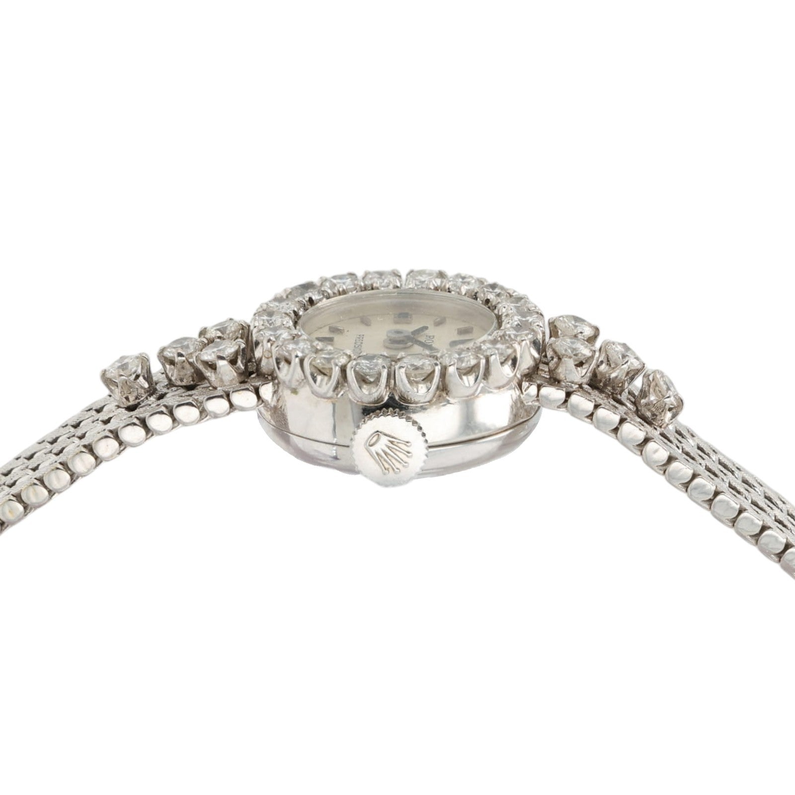 Rolex Cocktail Watch Silver Dial 18k White Gold 15mm Manual Wind Womens 2166