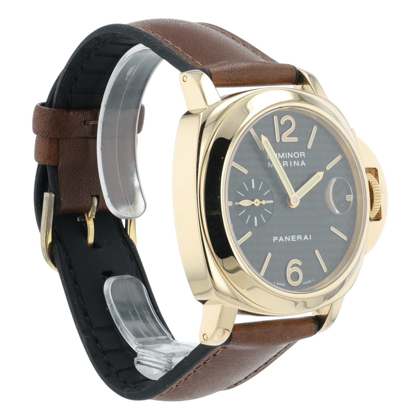 Panerai Luminor Marina 18k Yellow Gold Black Carbon Dial 44mm Automatic PAM00140
