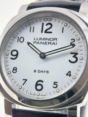 Panerai Luminor Base 8 Day Steel White Dial 44mm Manual Wind Mens Watch PAM00561