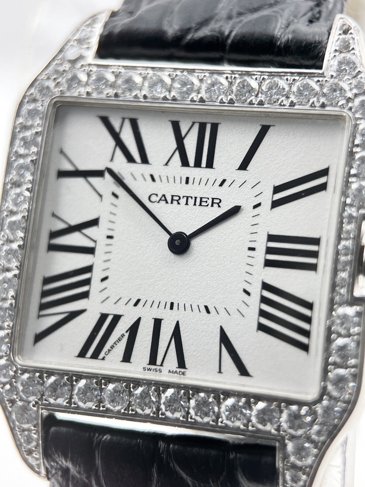 Cartier Santos Dumont 18k White Gold Manual Wind 2651 Aftermarket Diamonds l