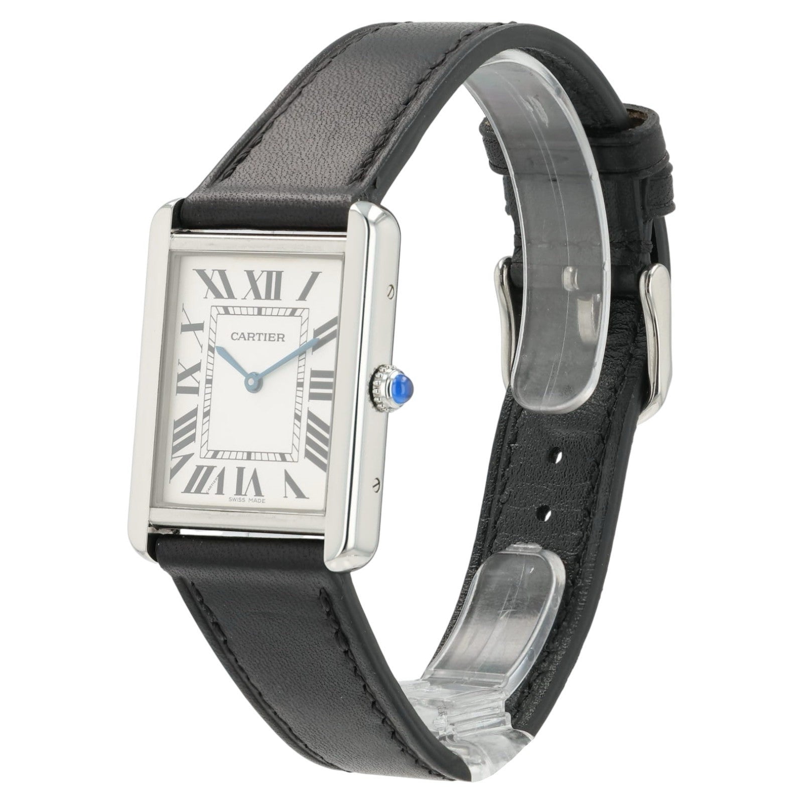 Cartier Tank Solo Silver Dial Stainless Steel 27x34mm Quartz Mens Watch W1018355
