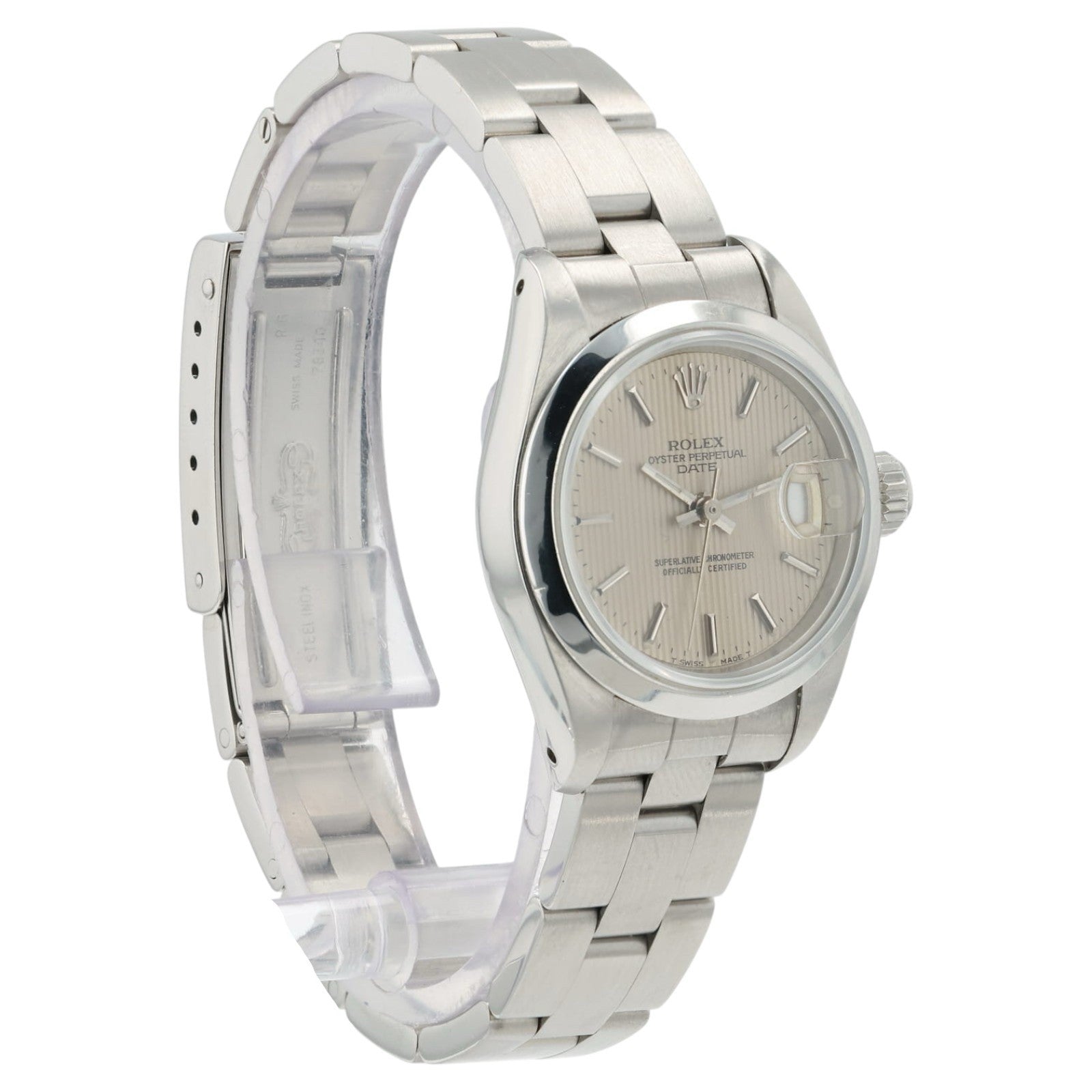 Rolex Ladies Date Silver Tapestry Dial 26mm Automatic Women’s Watch 69160