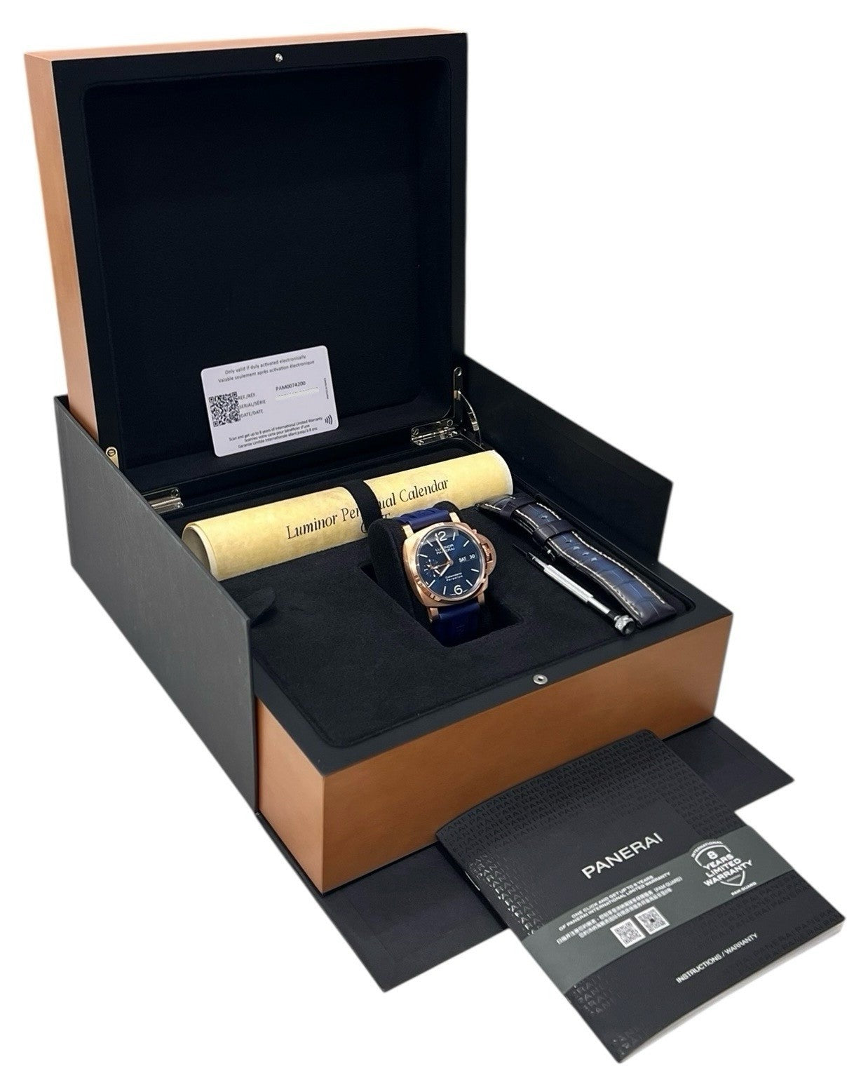 Panerai Luminor Perpetual Calendar Blue Dial Rose Gold 44mm PAM00742 -  Full Set