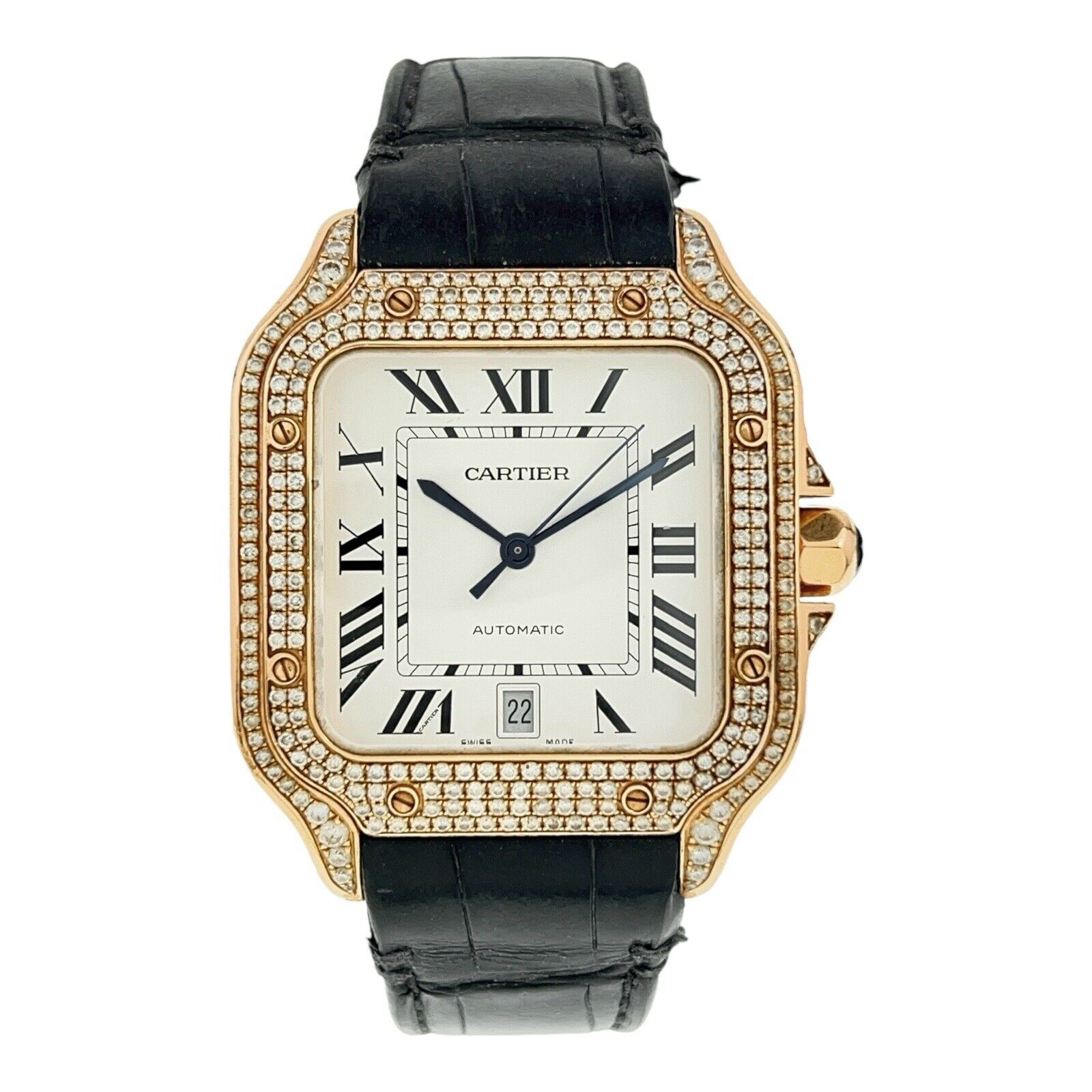 Cartier Santos Large 18k Rose Gold 39.8mm Automatic Men’s Diamond Watch WGSA0019