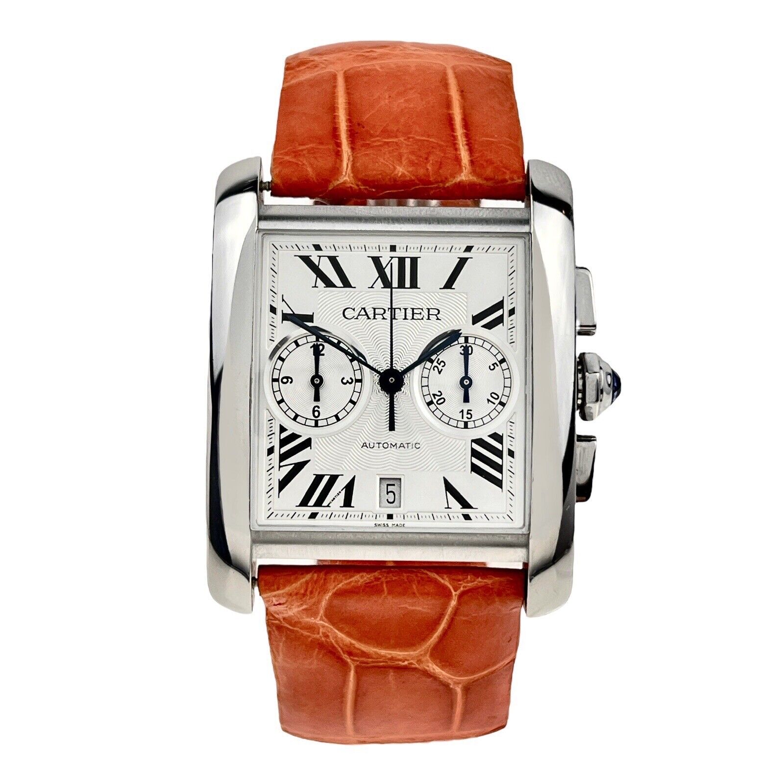 Cartier Tank MC Chronograph Ref 3666 Automatic Silver Dial 33x44mm Steel Watch