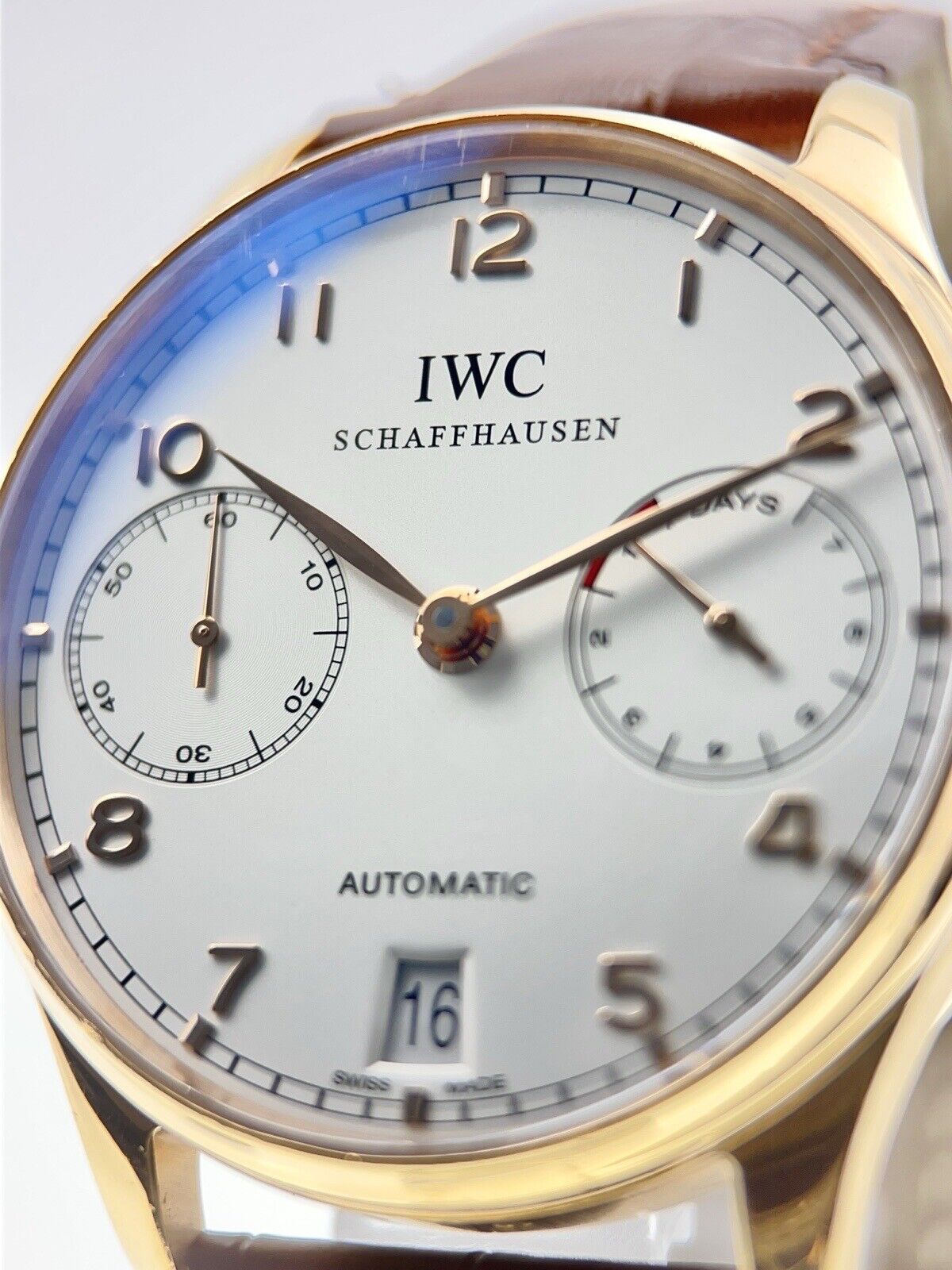 IWC Portuguese 7 Days 18k Rose Gold White Dial 42mm Automatic Mens Watch