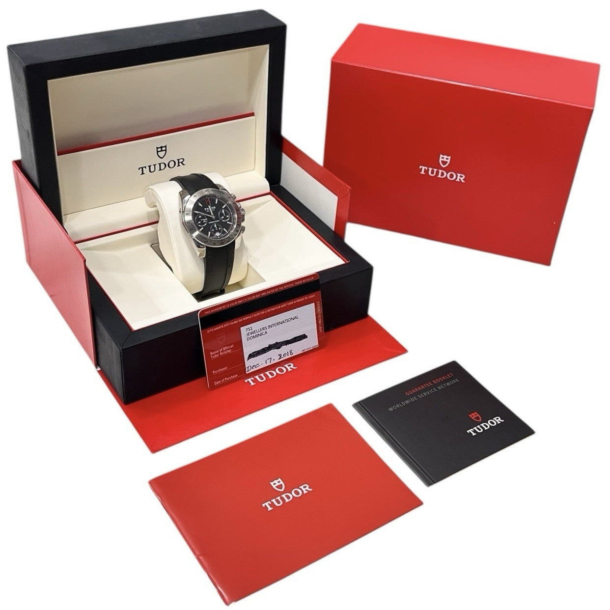 Tudor Sport Chronograph Stainless Steel Black Dial 41mm Automatic Mens 20300 B&P