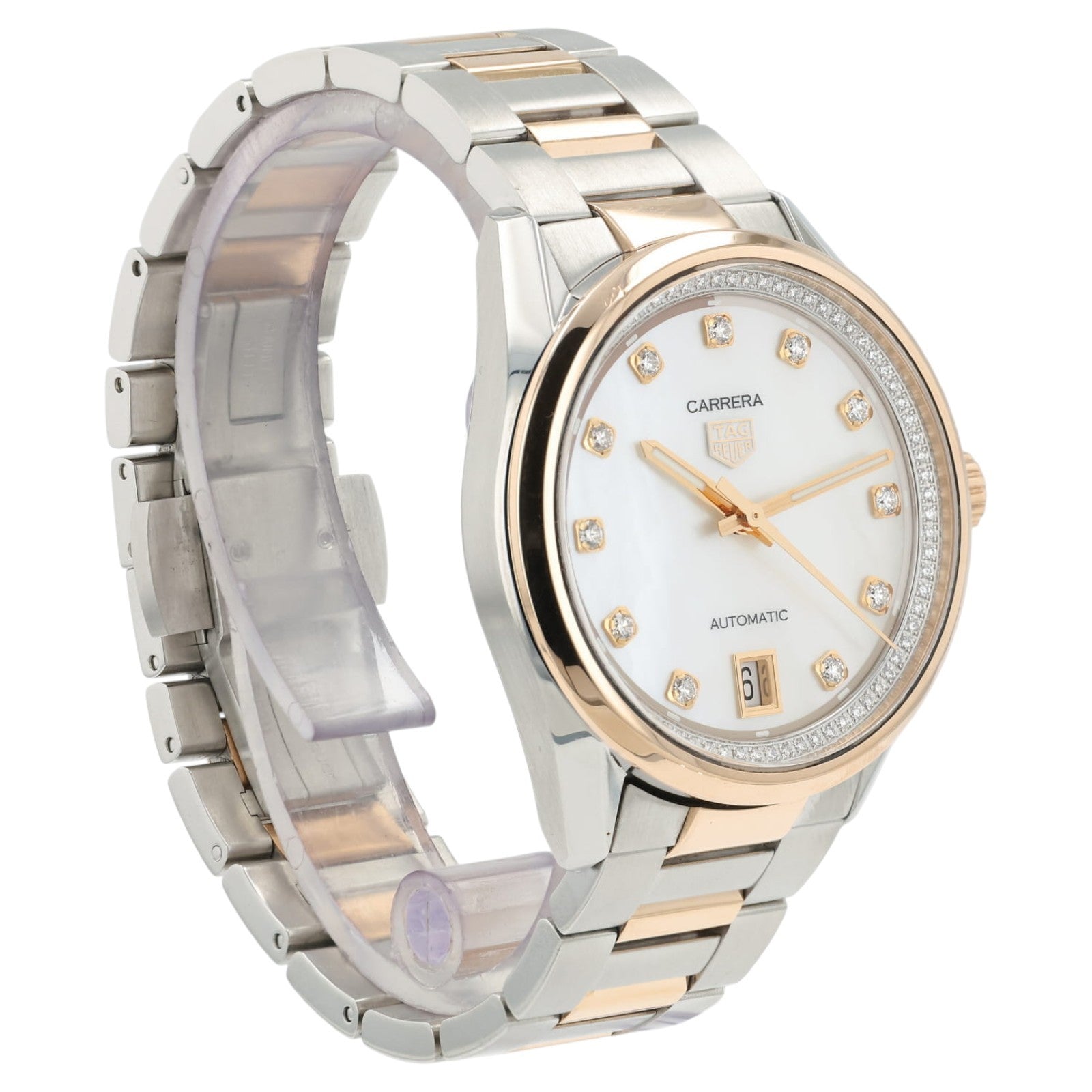 Tag Heuer Carrera MOP Dial 18k Rose Gold & Steel 36mm Automatic Womens WBN2351