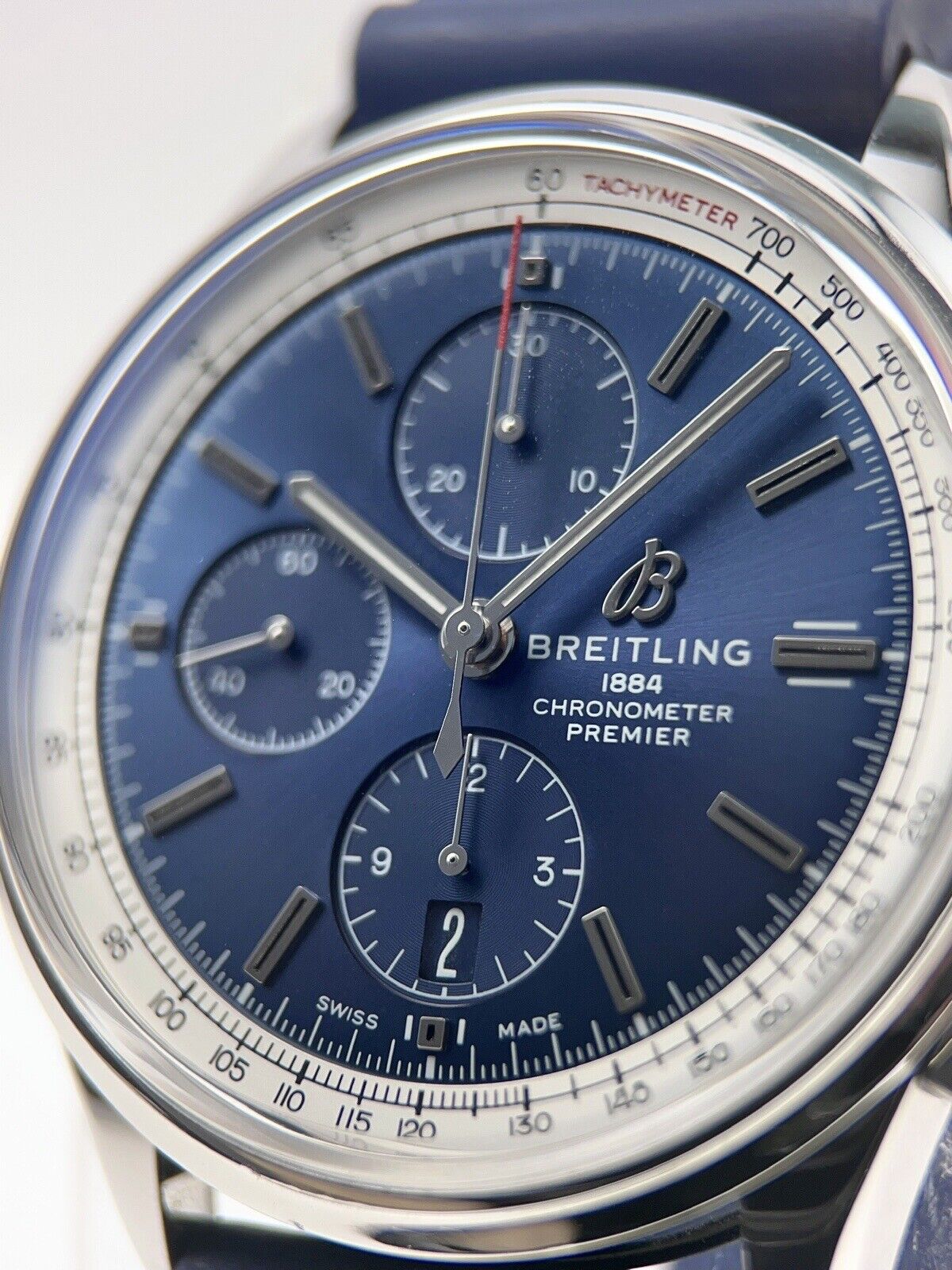 Breitling Premier Chronograph Date 42mm Stainless A13315 Blue Dial Rubber Strap
