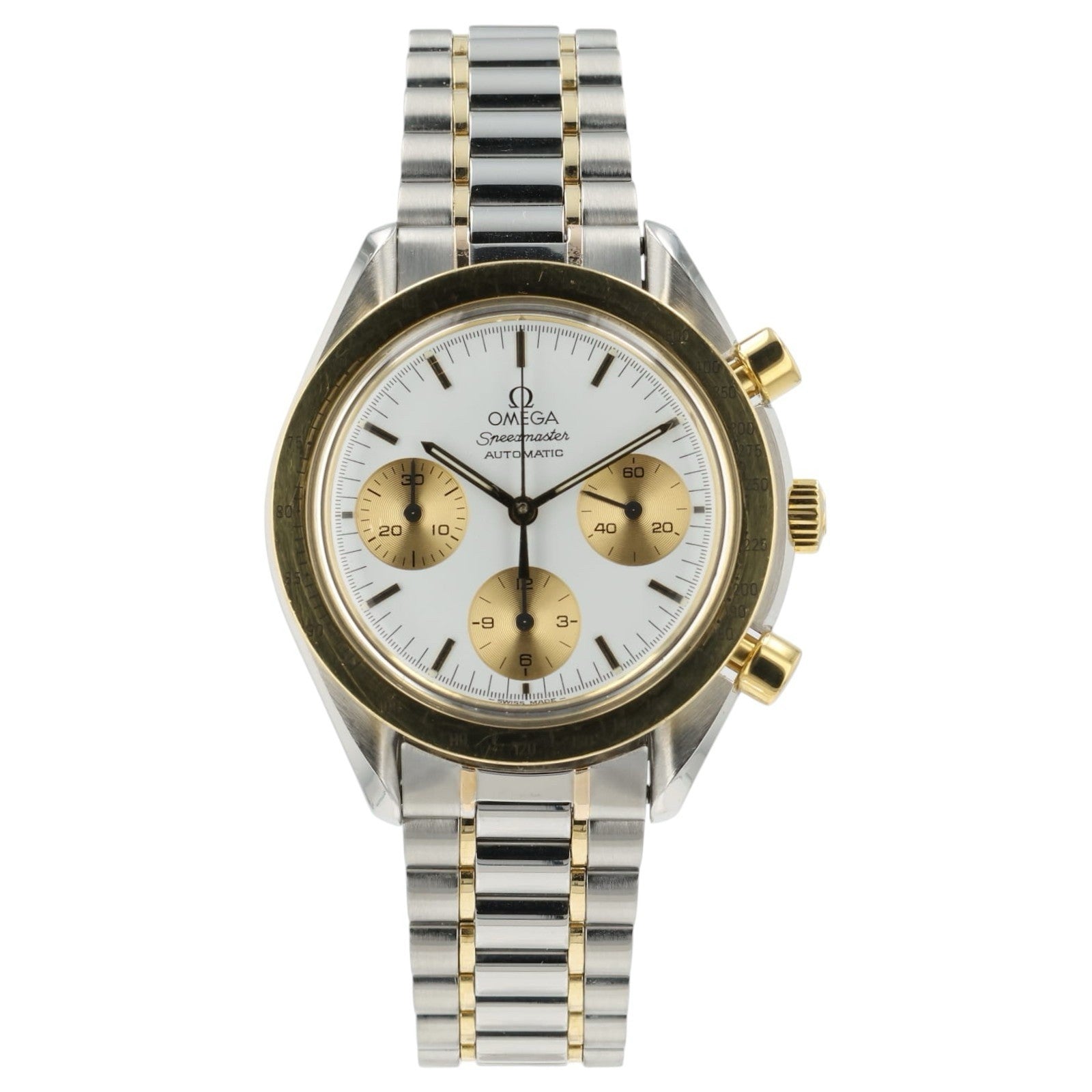 Omega Speedmaster Reduced White Dial 18k Yellow Gold & Steel 39mm Mens 175.0033