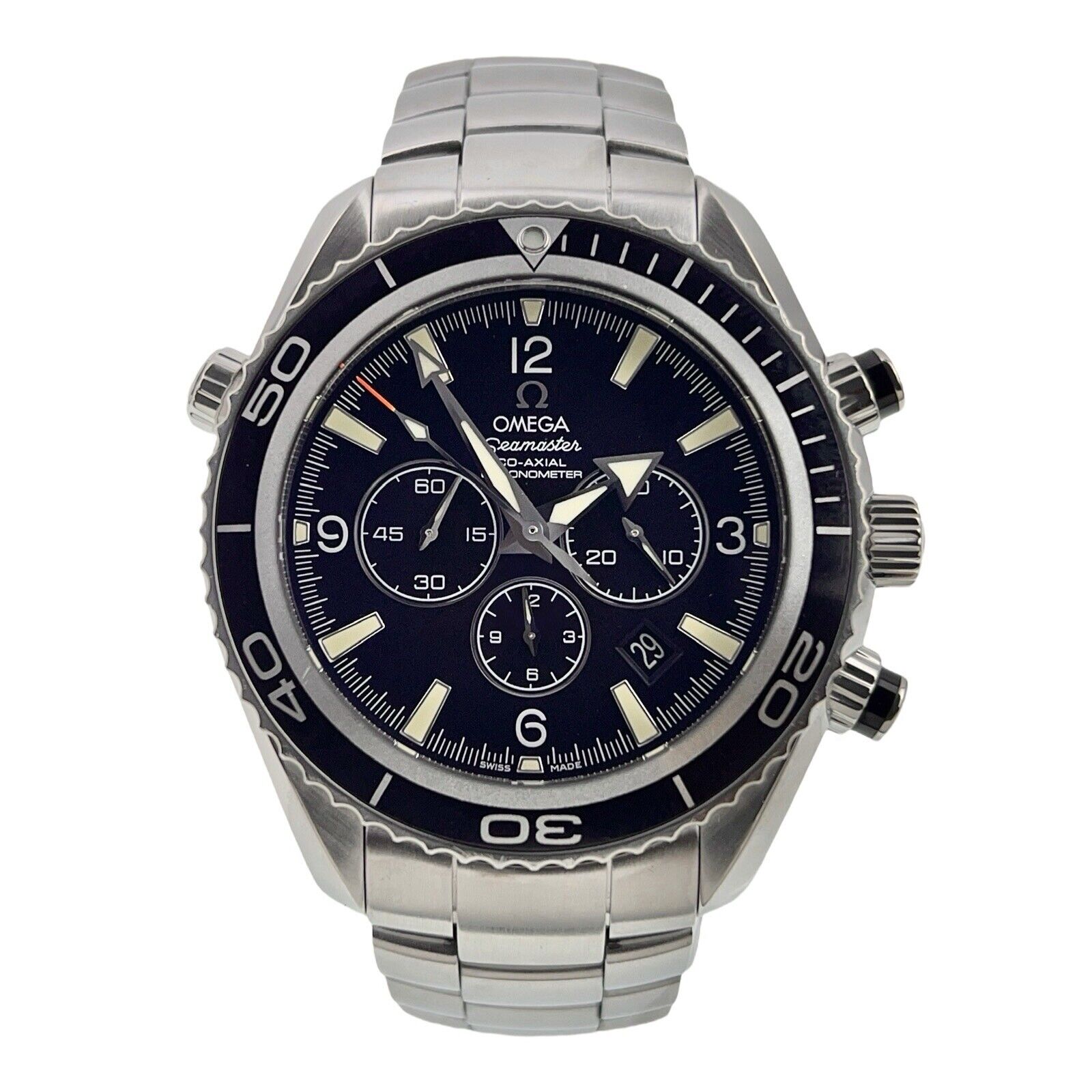 Omega Seamaster Planet Ocean Chronograph Steel Black Automatic Watch 2210.50