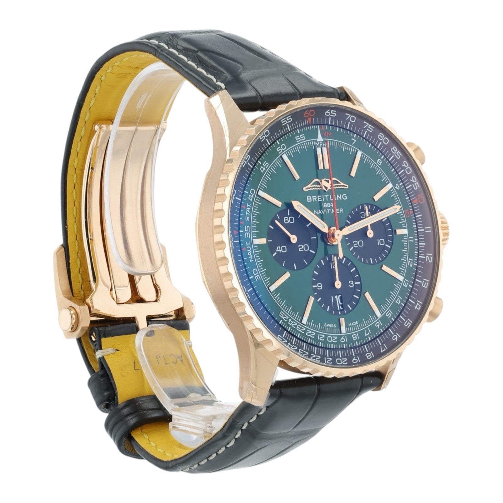 Breitling Navitimer Green Dial 18k Red Gold 46mm Automatic Mens Watch RB0137