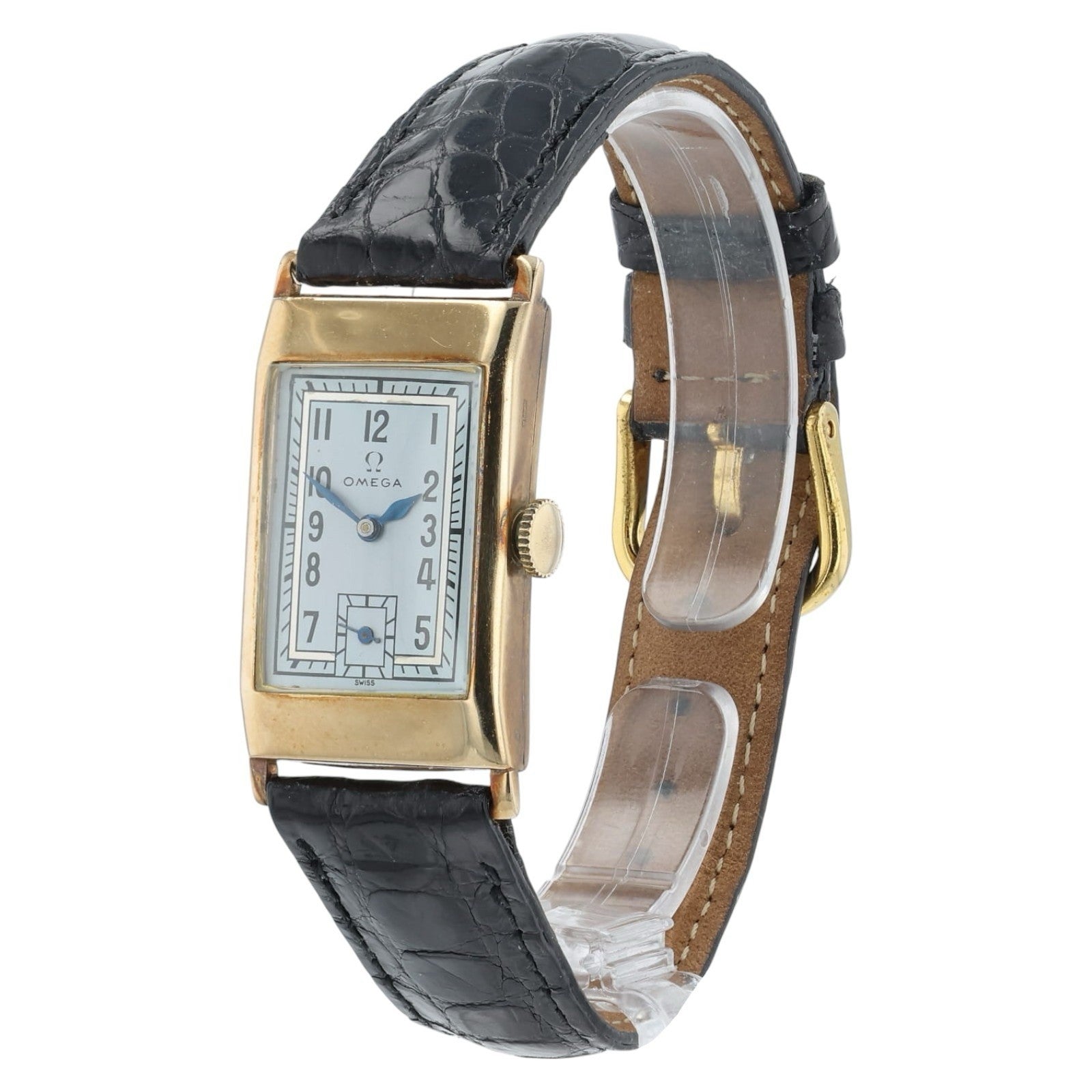 Omega T17 Light Blue Color Dial 9k Gold 20mm Manual Wind Unisex Watch