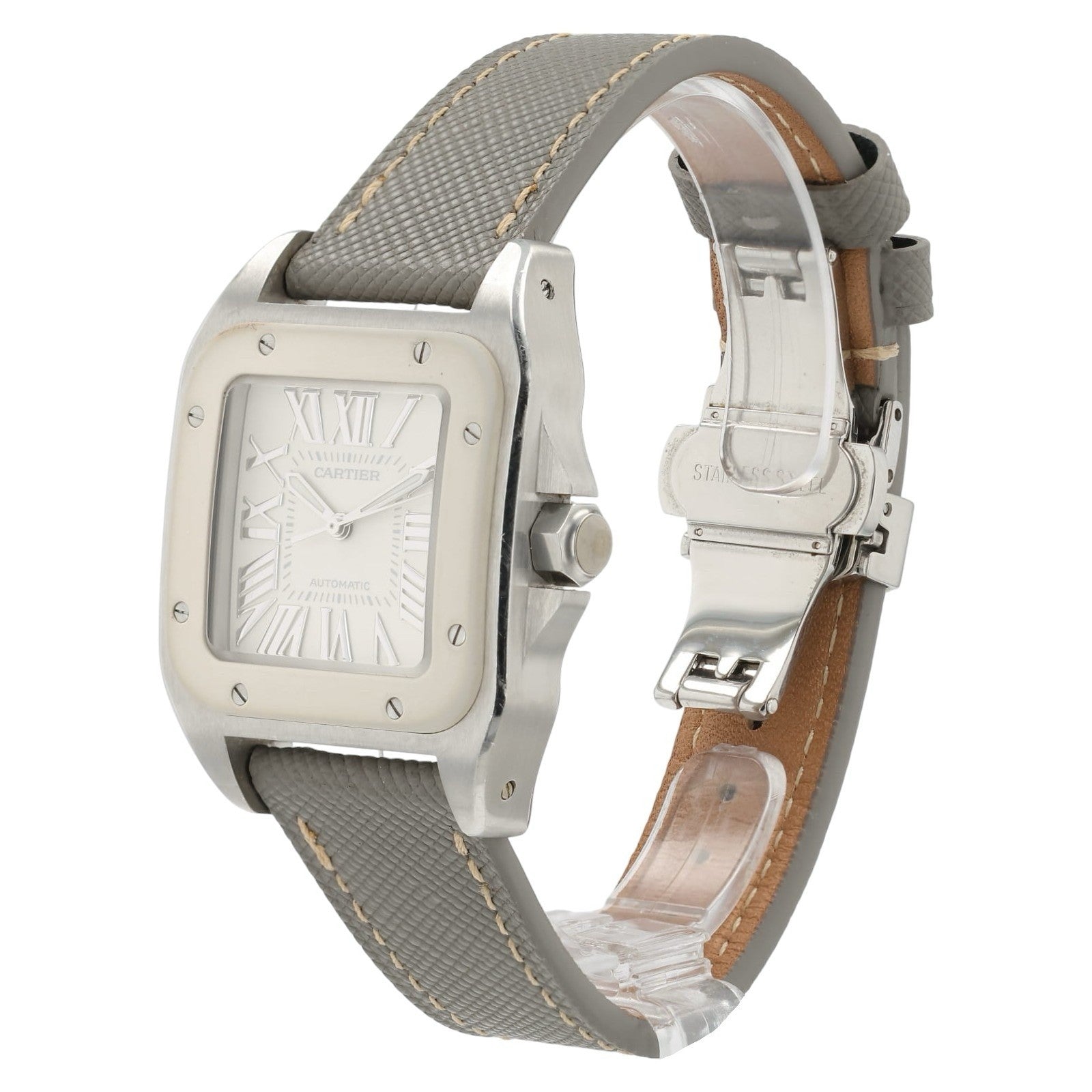 Cartier Santos 100 White Dial Stainless Steel 33x44mm Auto Watch W20129U2