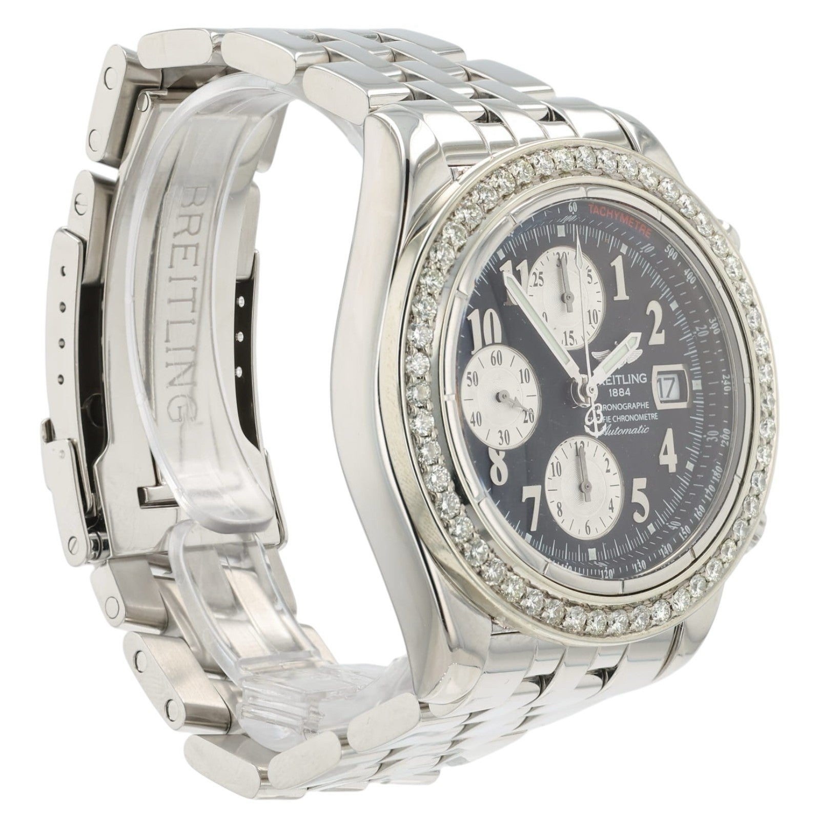 Breitling Chronograph Diamond Bezel Black Dial 44mm Automatic Men’s Watch A13356
