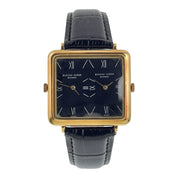 Bueche Girod Dual Time 18k Yellow Gold Black Dial 35mm Manual Wind Watch YG6733