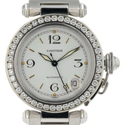 Cartier Pasha White Dial Steel 35mm Auto Diamond Bezel Unisex Watch 2324