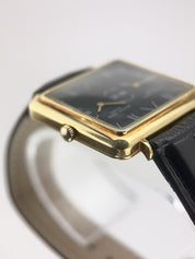 Bueche Girod Dual Time 18k Yellow Gold Black Dial 35mm Manual Wind Watch YG6733
