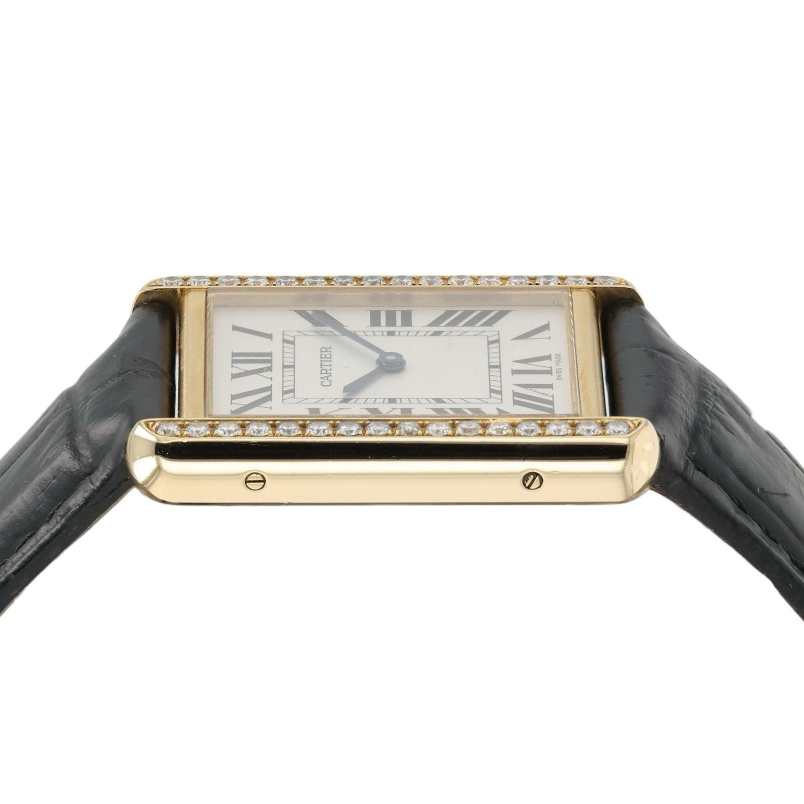 Cartier Tank Solo Silver Dial 18k Yellow Gold 34mm Quartz Diamond Watch W5200004