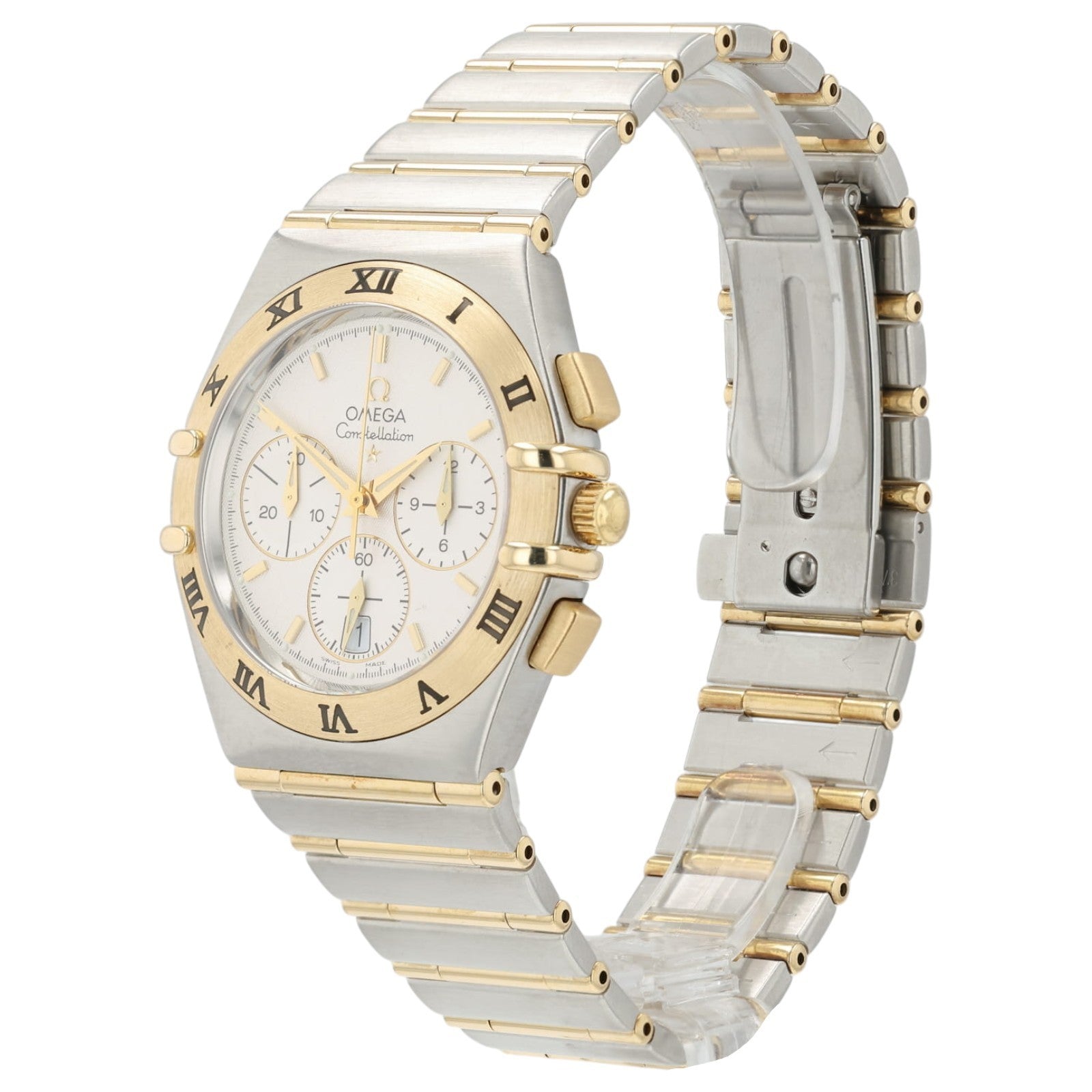 Omega Constellation Chronograph White Dial Gold & Steel 37mm Quartz Mens 1242.30