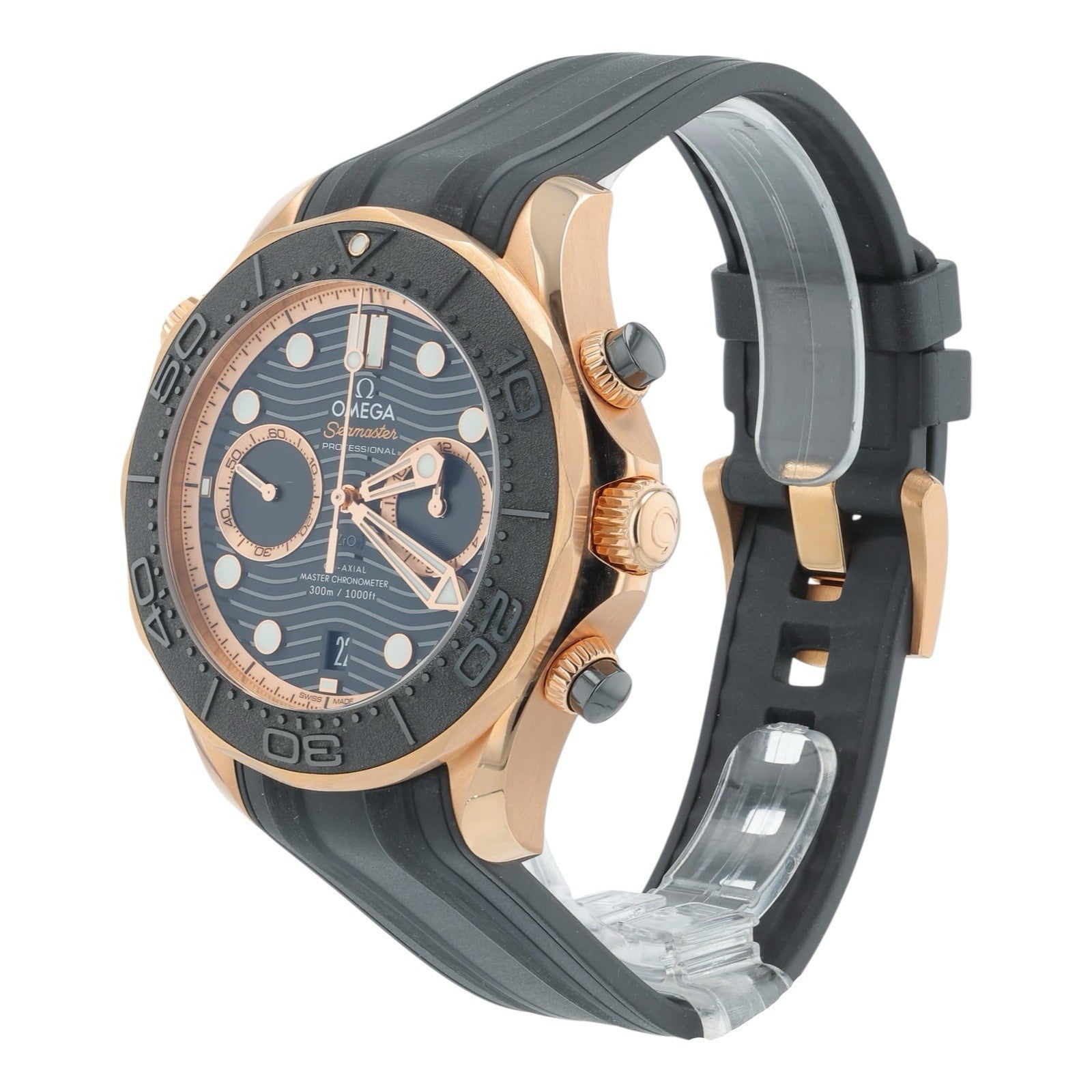 Omega Seamaster Diver 18k Rose Gold Black Dial 44mm Mens 210.62.44.51.01.001