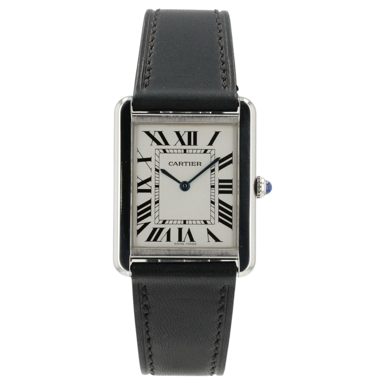 Cartier Tank Solo Silver Dial Stainless Steel 27x34mm Quartz Mens Watch W1018355