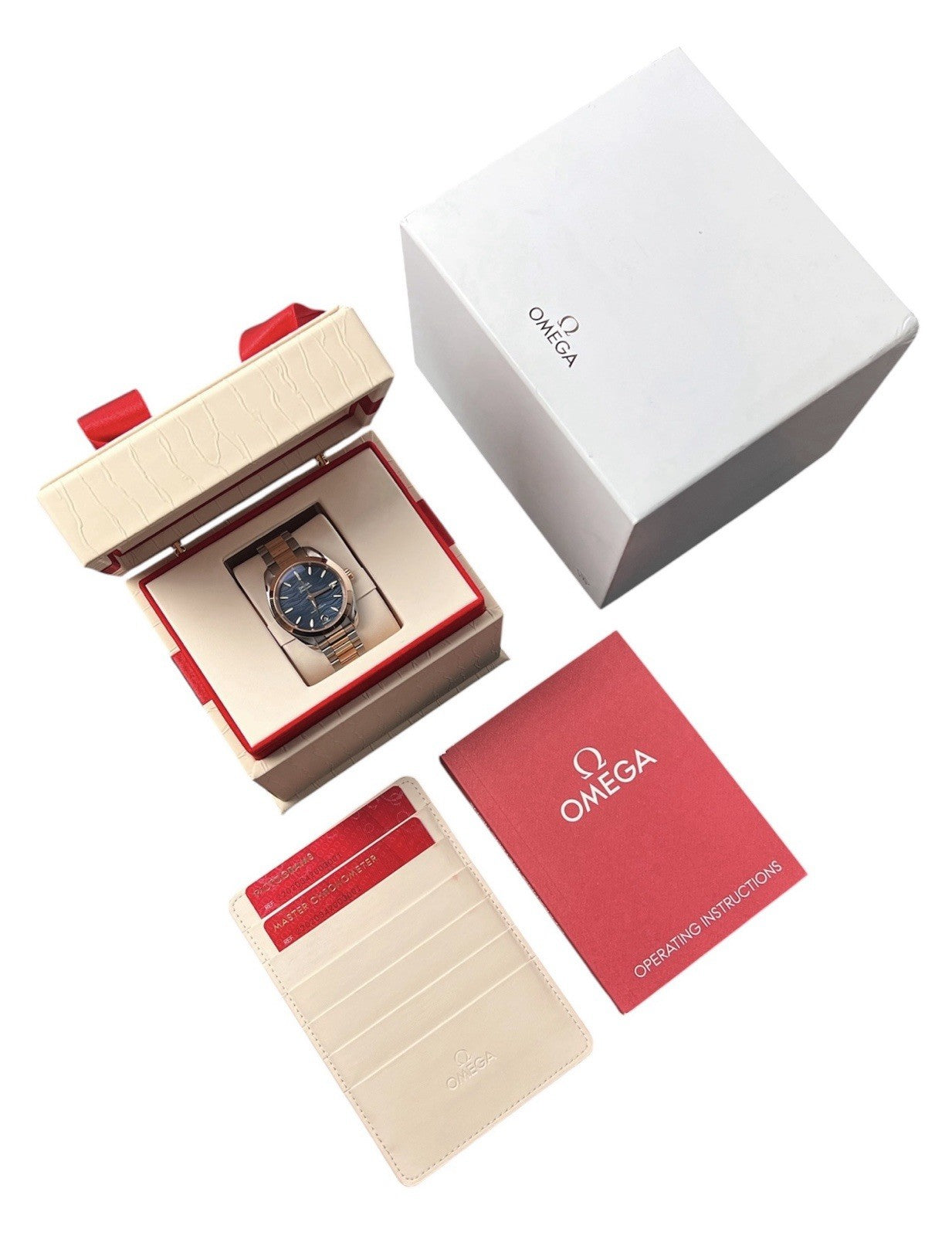 Omega Seamaster Blue Dial 18k Rose Gold & Steel 34mm Ladies 220.20.34.20.03.001