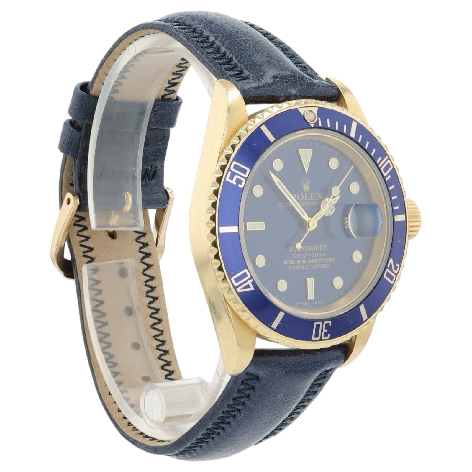 Rolex Submariner Blue Dial 18k Yellow Gold 40mm Automatic Mens Watch 16618