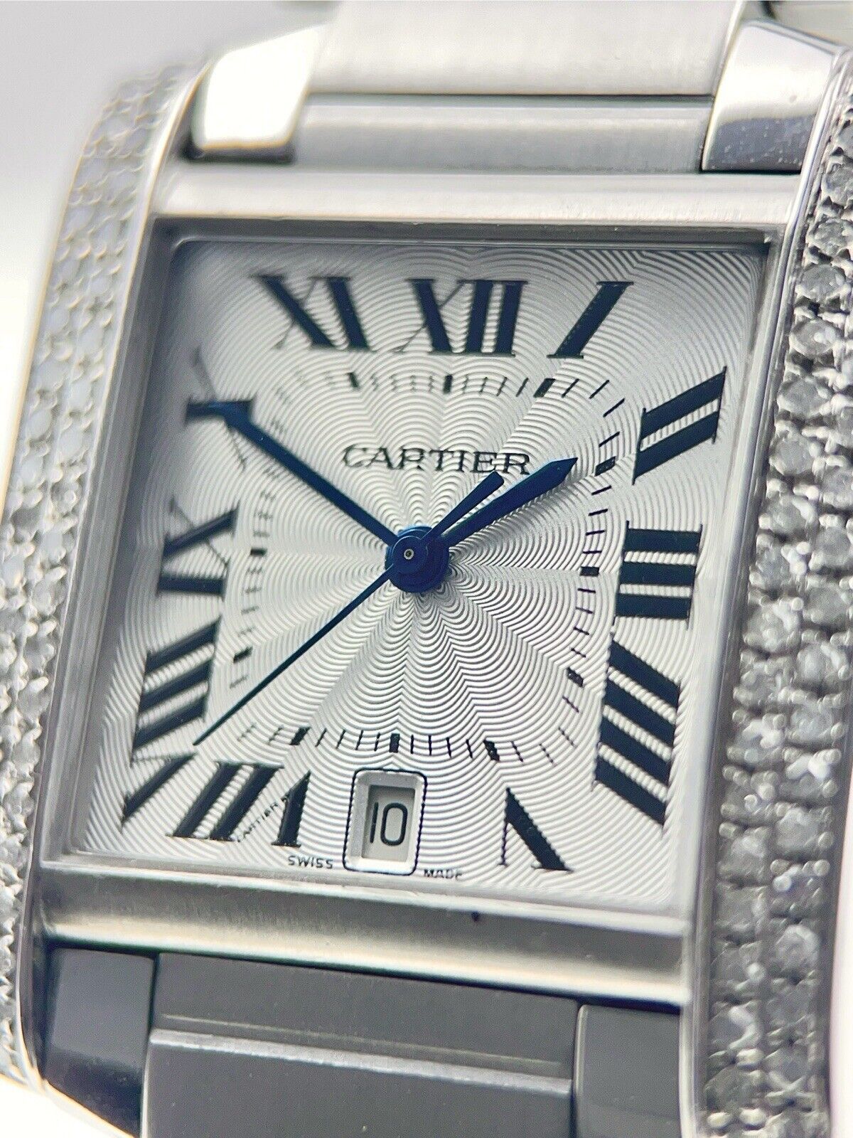 Cartier Tank Francaise Diamond Bezel Steel 28mm Automatic Women's Watch W51002Q3