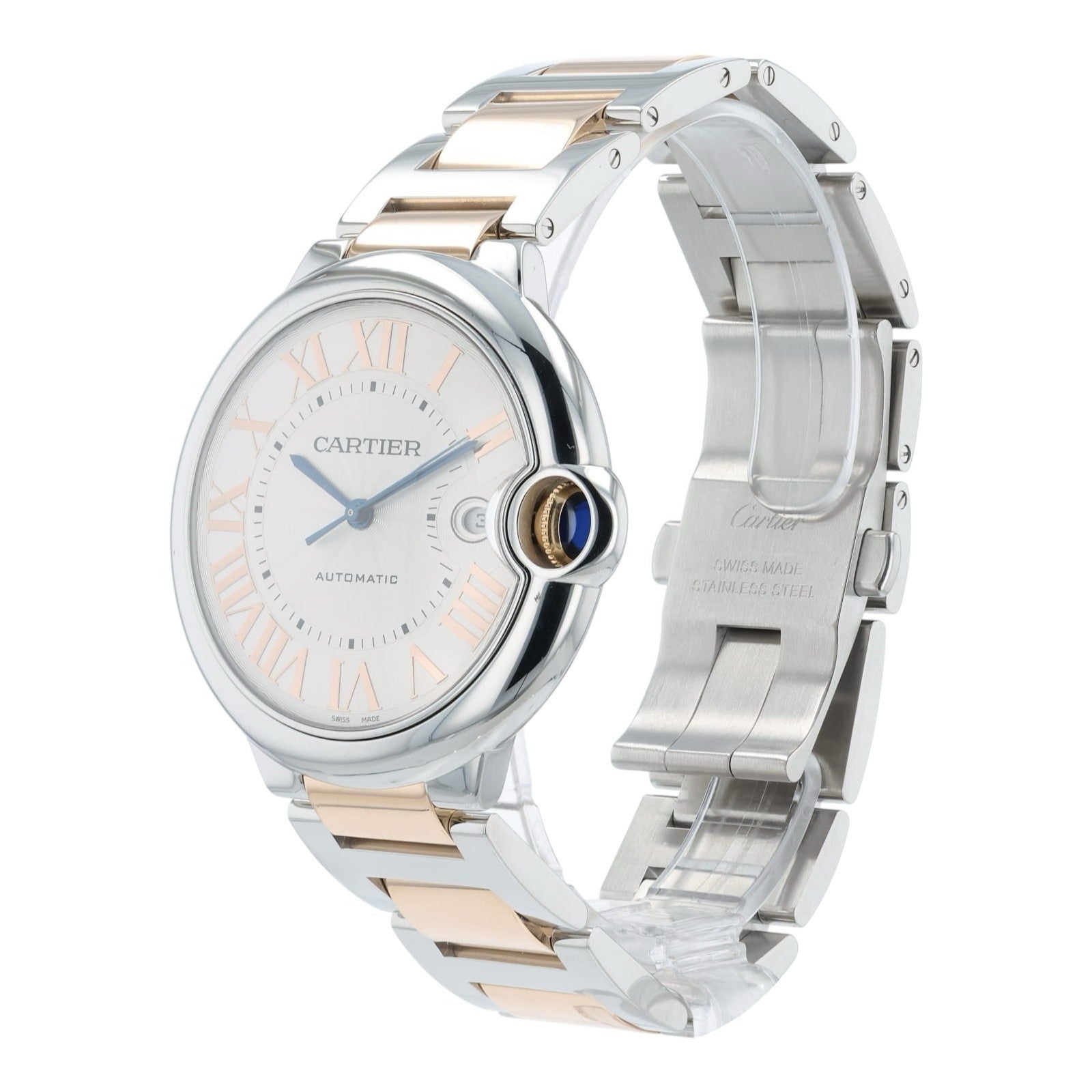 Cartier Ballon Bleu Silver Dial Rose Gold & Steel 42mm Automatic Mens W6920095