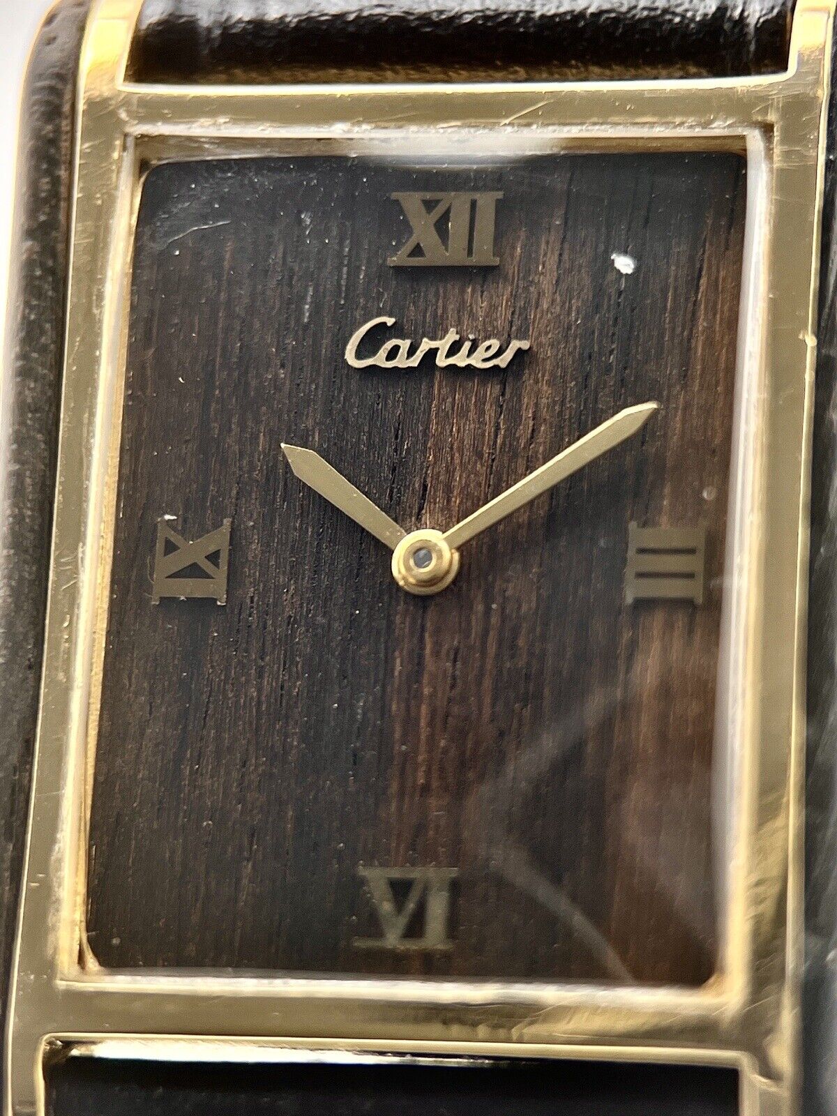 Cartier 21611 New York Tank Pallisandre De Rio Wood Dial Jumbo 1970s - Serviced