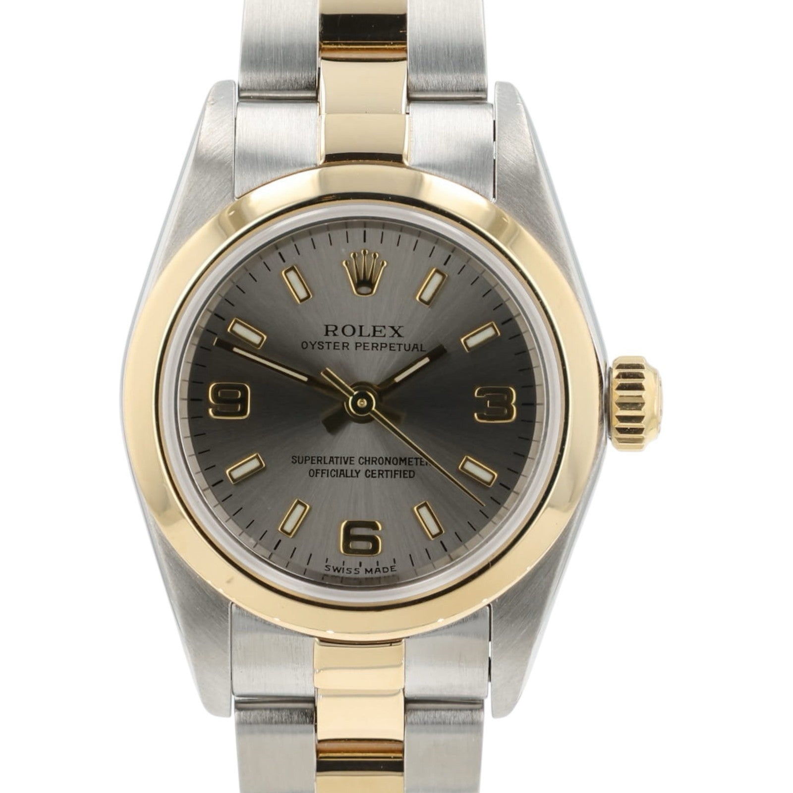 Rolex Oyster Silver Dial 18k Yellow Gold & Steel 24mm Automatic Women's 76183