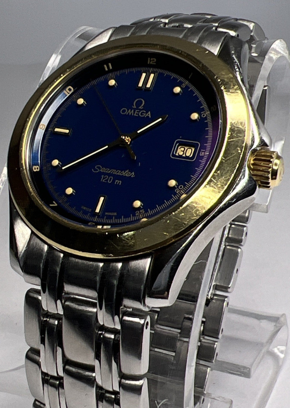 Omega 168.1501 Seamaster 18K Gold Bezel & Steel Quartz 36mm Bracelet Watch