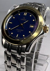 Omega 168.1501 Seamaster 18K Gold Bezel & Steel Quartz 36mm Bracelet Watch