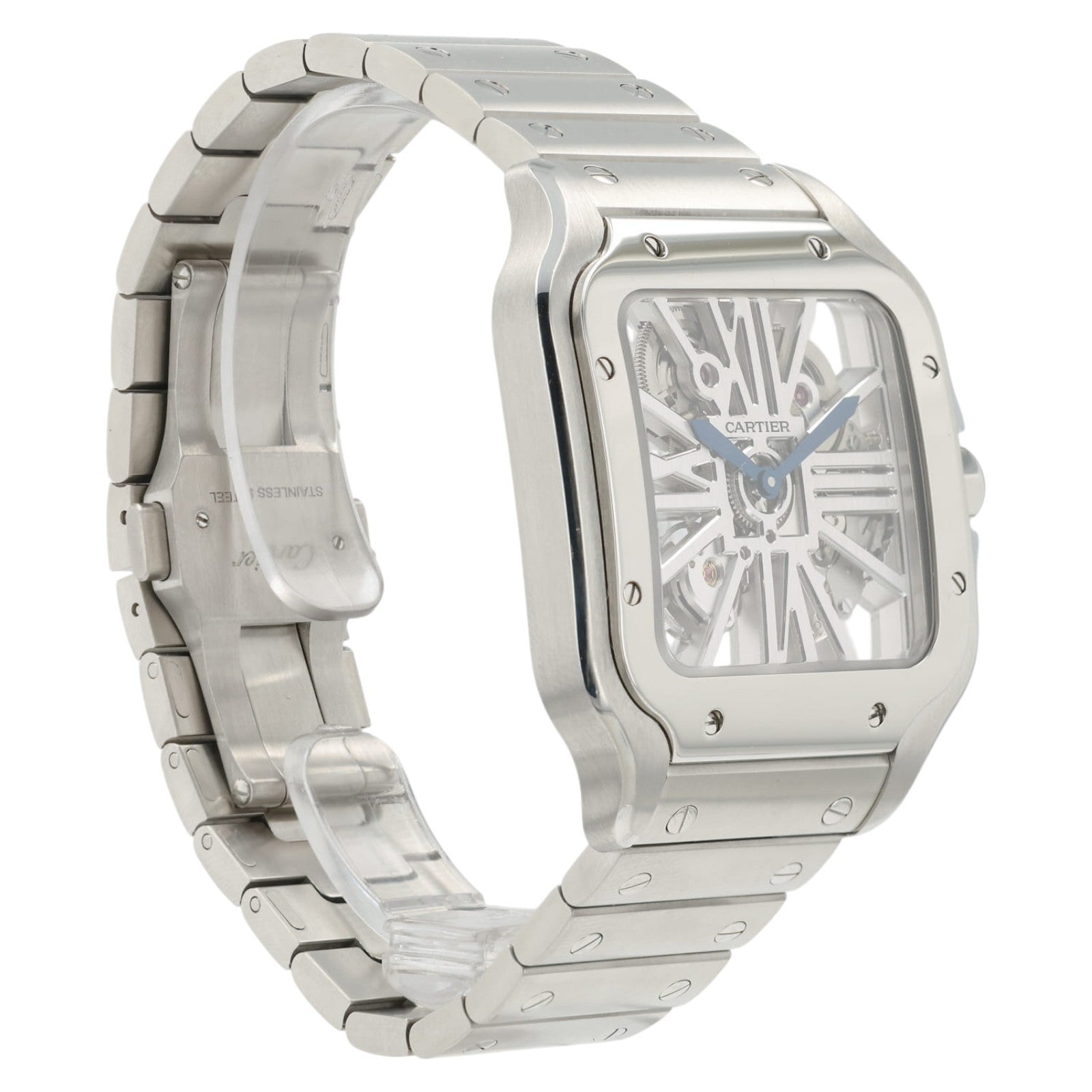 Cartier Santos Skeleton Dial Stainless Steel 39.8mm Manual Wind Mens WHSA0015