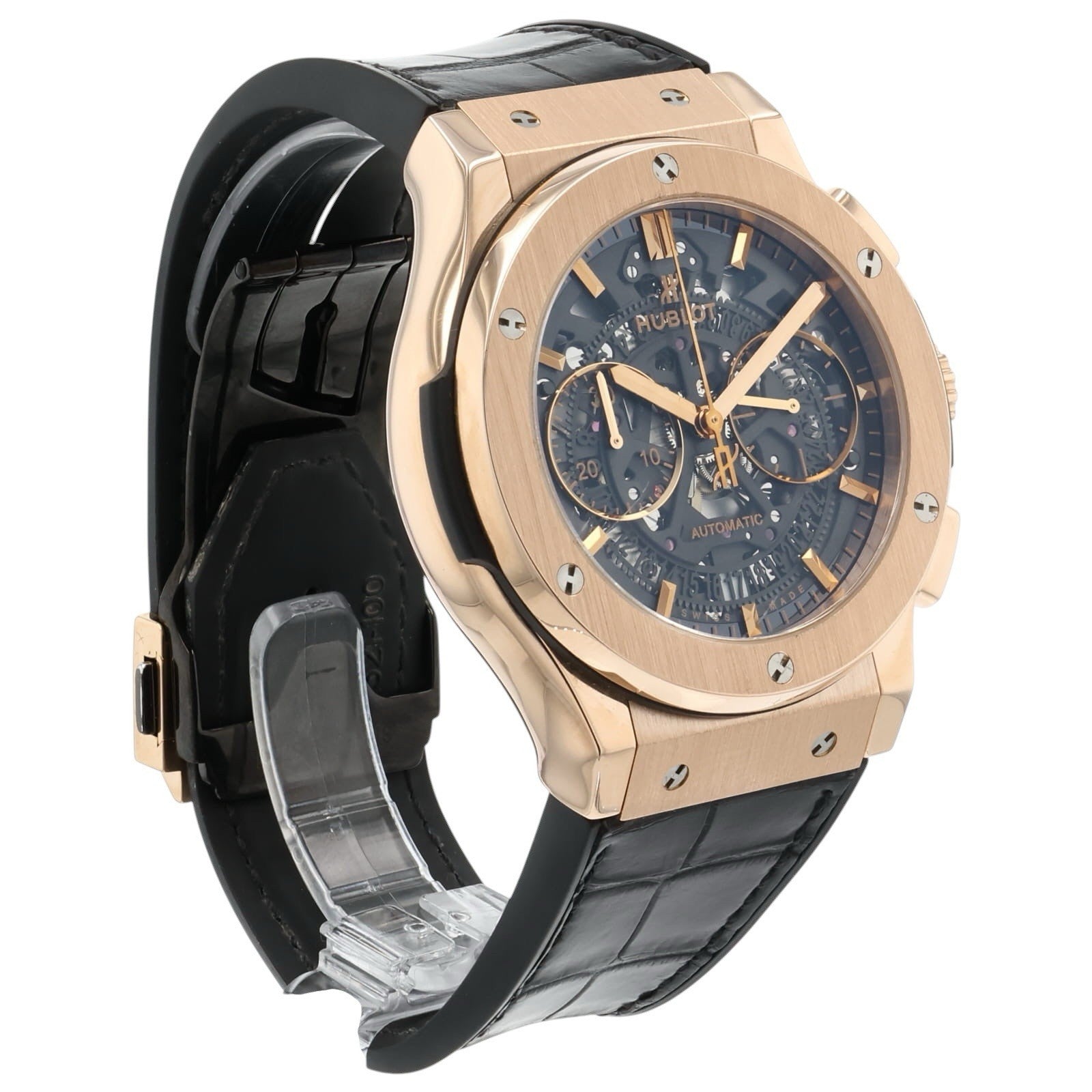 Hublot Classic Fusion 18k Rose Gold Black Dial 45mm Auto Mens 525.OX.0180.LR
