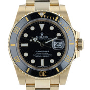 Rolex Submariner Black Dial 18k Yellow Gold 40mm Automatic Mens Watch 116618LN