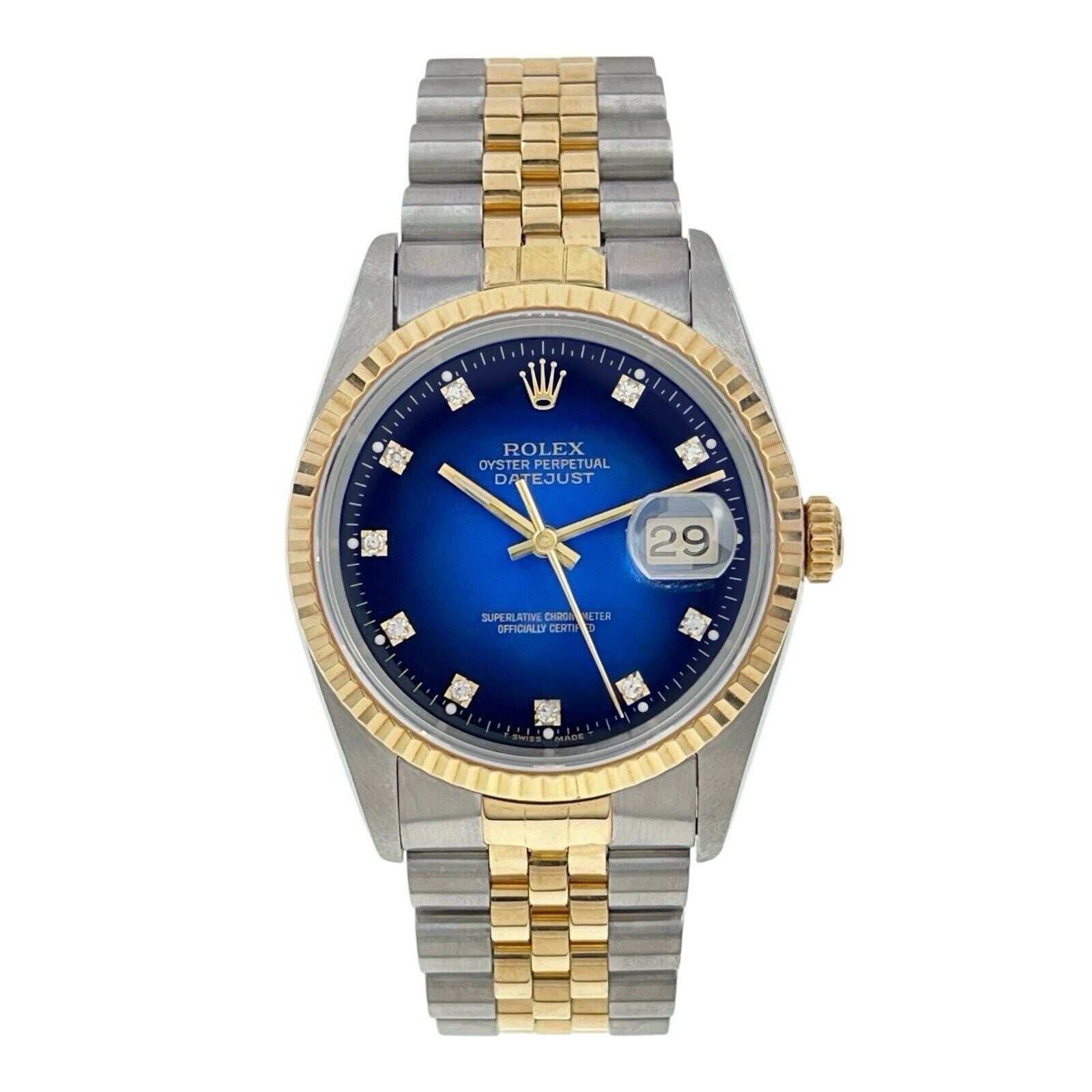 Rolex Datejust 36 Steel & Gold Blue Diamond Dial 36mm Automatic Watch 16233