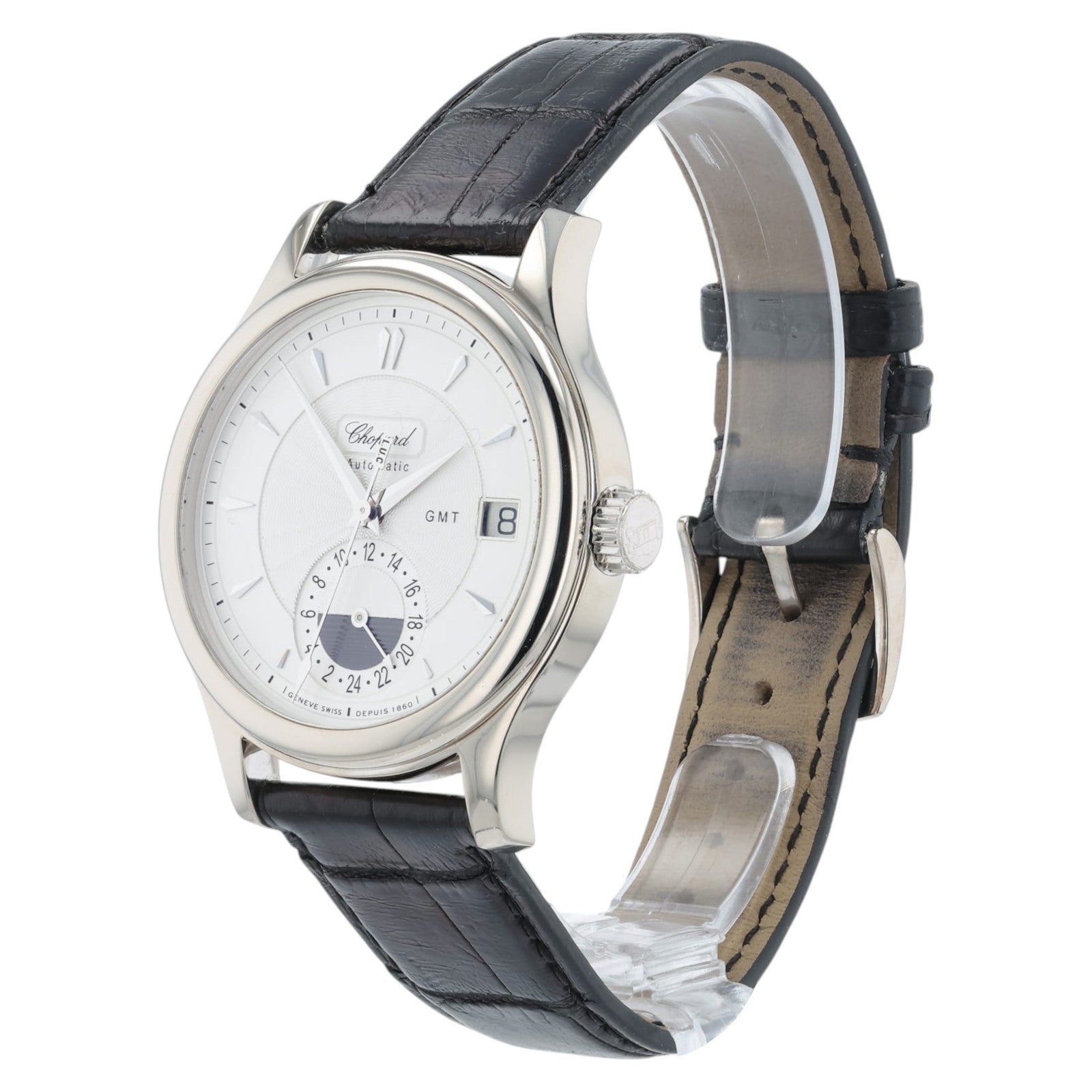 Chopard LUC GMT Silver Dial 18k White Gold 38mm Automatic Mens Watch 161867-1001