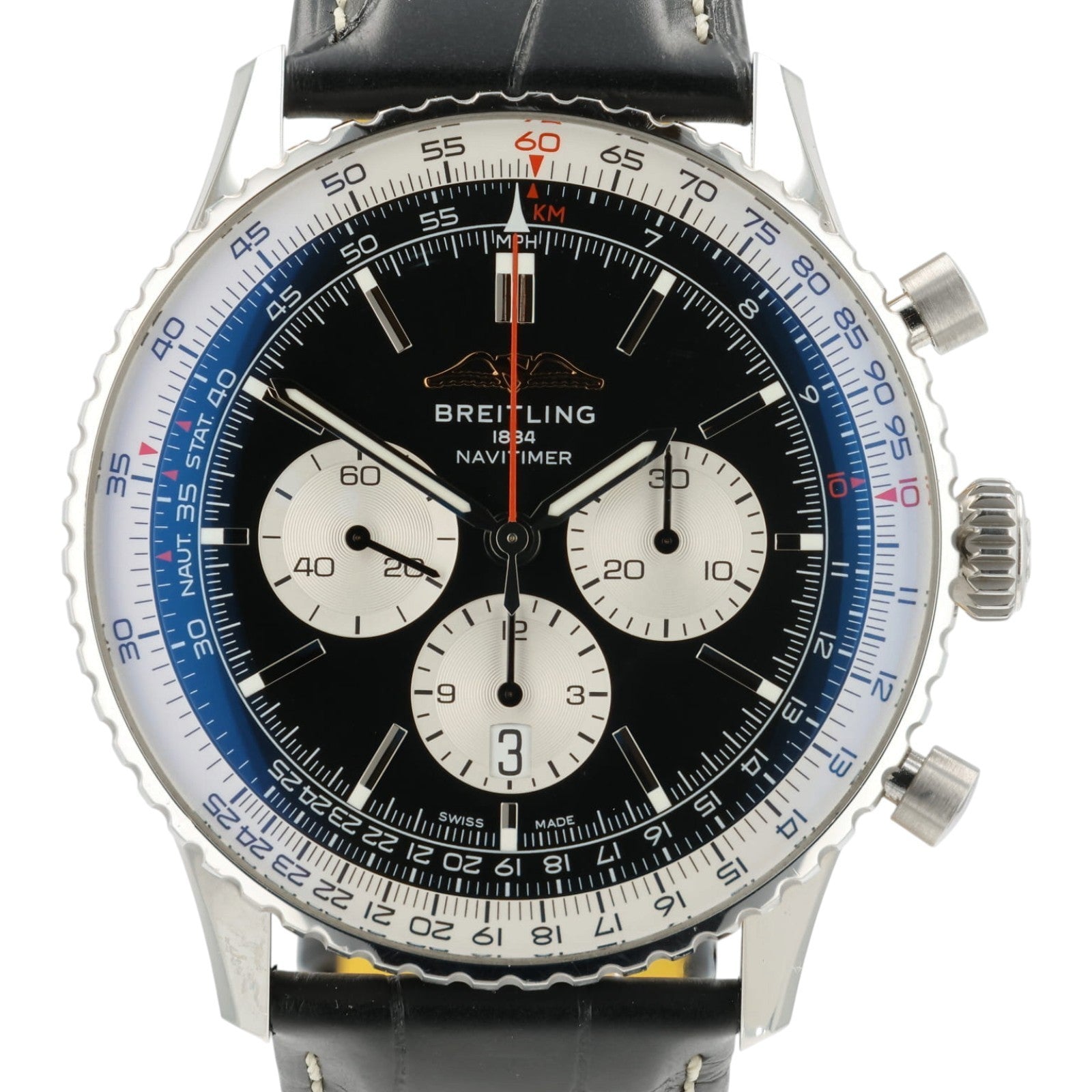 Breitling Navitimer Chronograph B01 Black Dial Steel 46mm Auto Mens AB0137