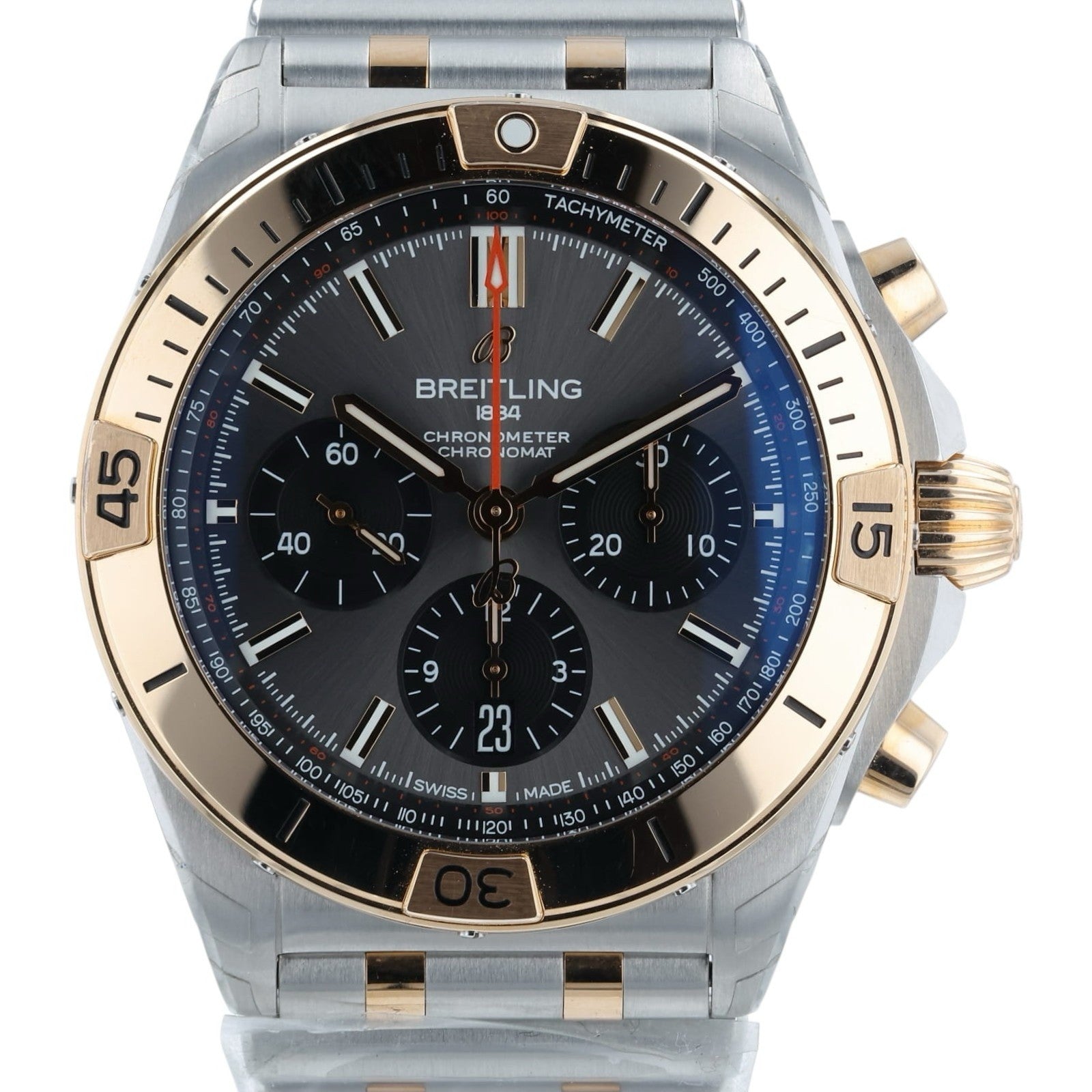 Breitling Chronomat Grey Dial Gold & Steel 42mm Automatic Men’s Watch UB0134