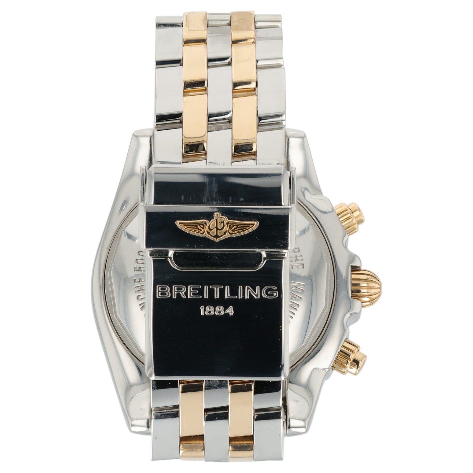 Breitling Chronomat Black Dial 18k Rose Gold & Steel 44mm Automatic Mens CB0110
