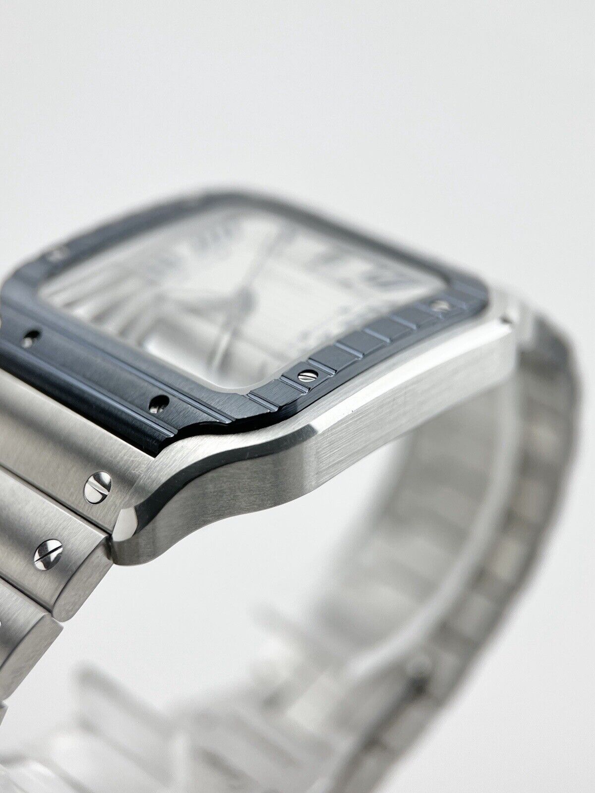 Cartier Santos 39mm Automatic WSSA0047 Silver Dial Blue Bezel - Box And Papers