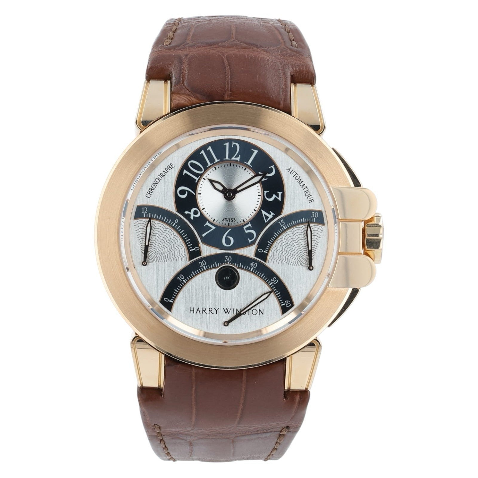 Harry Winston Ocean Tri-Retrograde 18k Rose Gold Silver Dial 44mm OCEACT44RR001